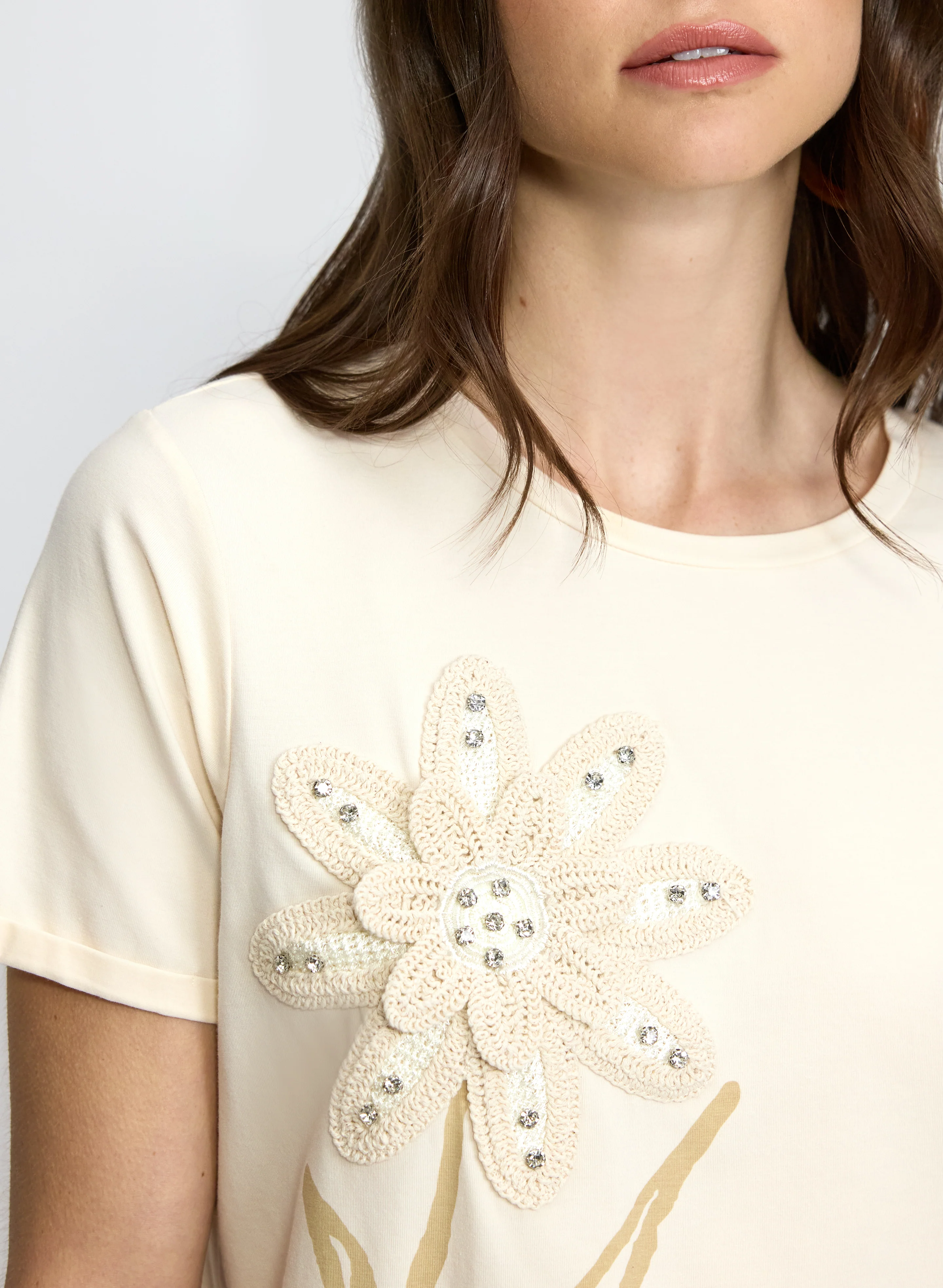 Floral Macrame Applique T-Shirt - Image 5