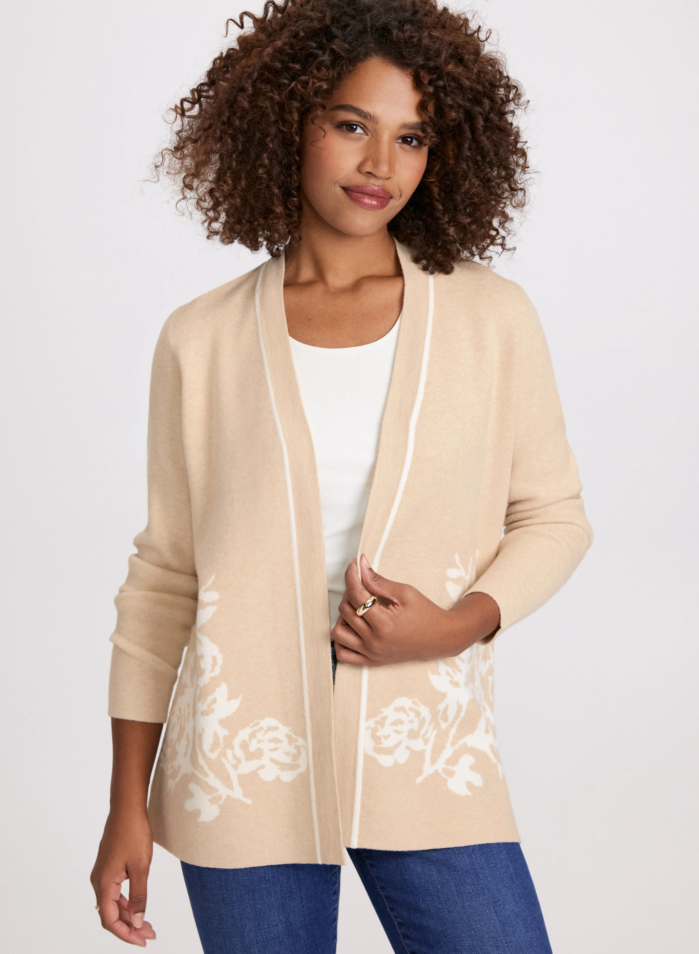 Floral Pattern Open Front Cardigan - Image 2