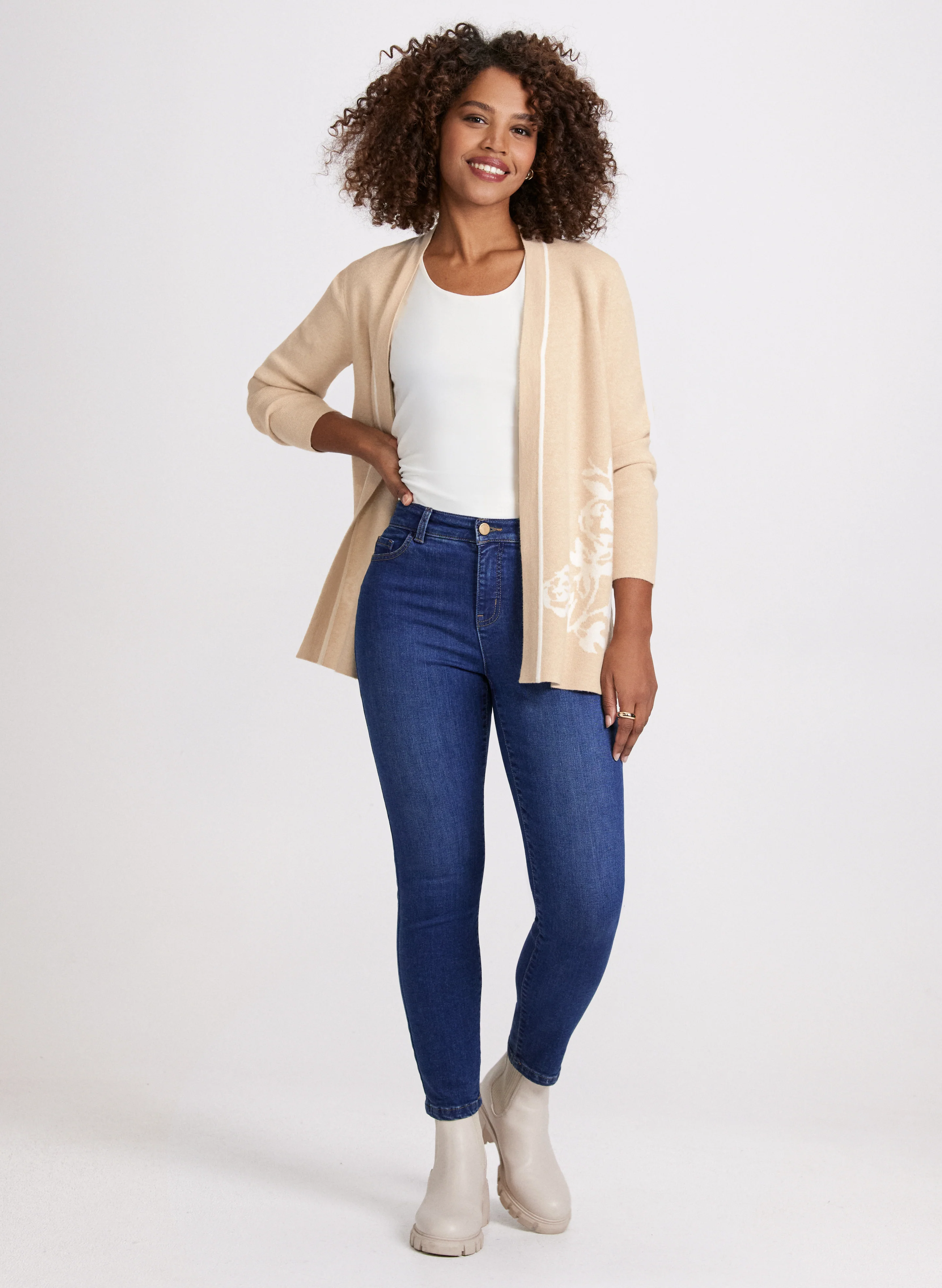Floral Pattern Open Front Cardigan - Image 3
