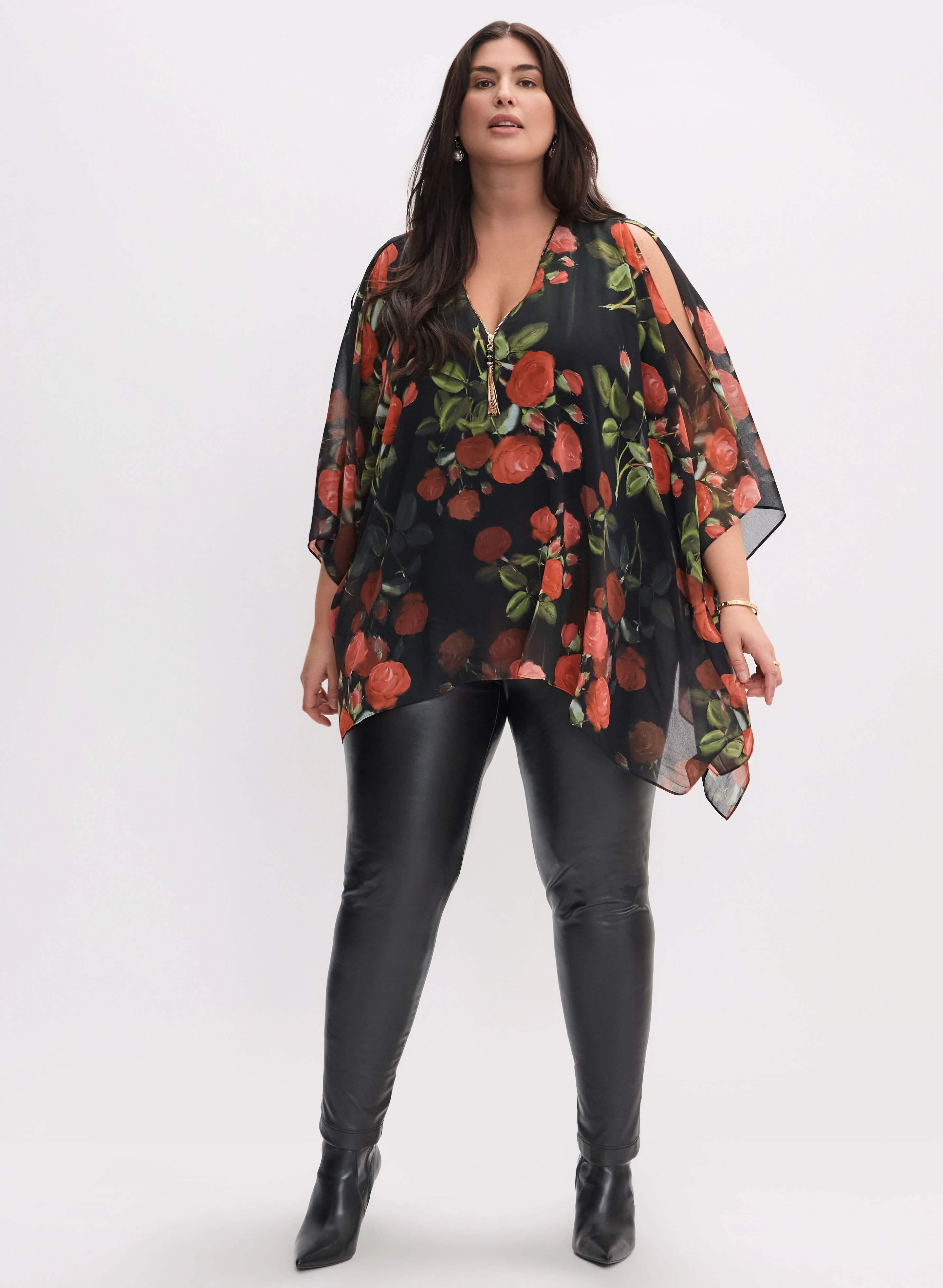 Floral Print Chiffon Poncho - Image 2