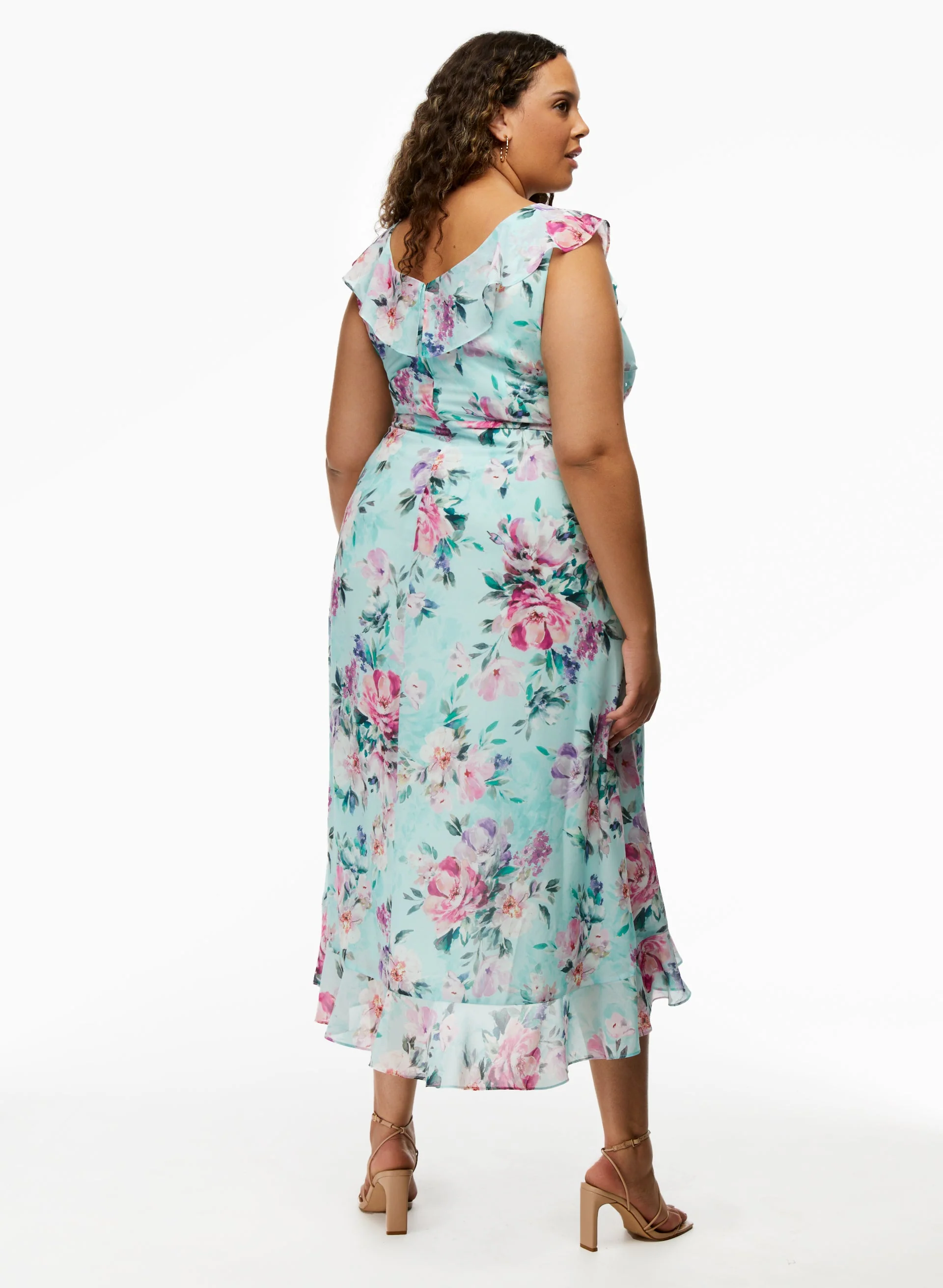 Floral Print Ruffle Detail Midi Dress - Image 2
