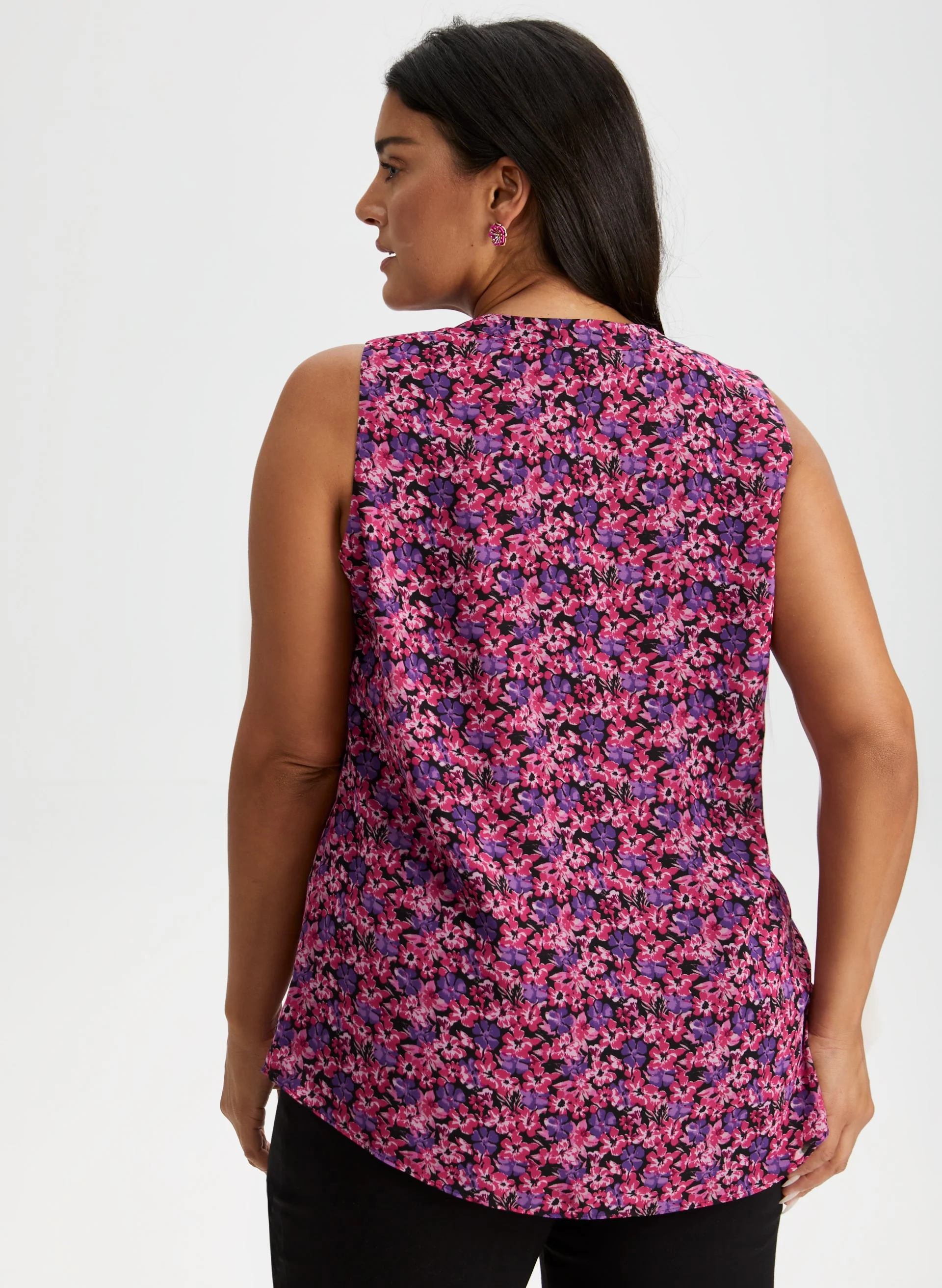 Floral Print Sleeveless Ruffle Blouse - Image 4