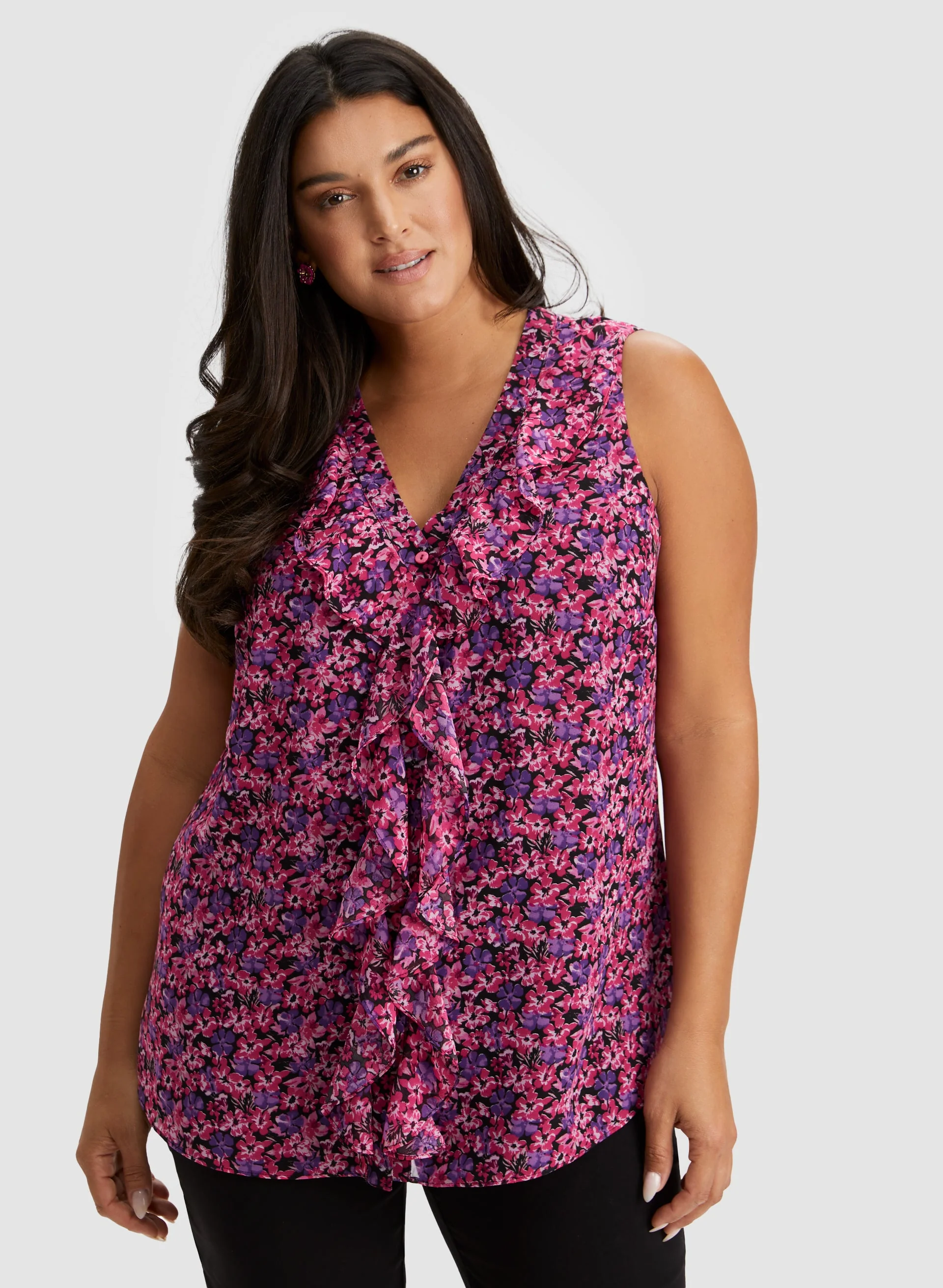 Floral Print Sleeveless Ruffle Blouse - Image 5