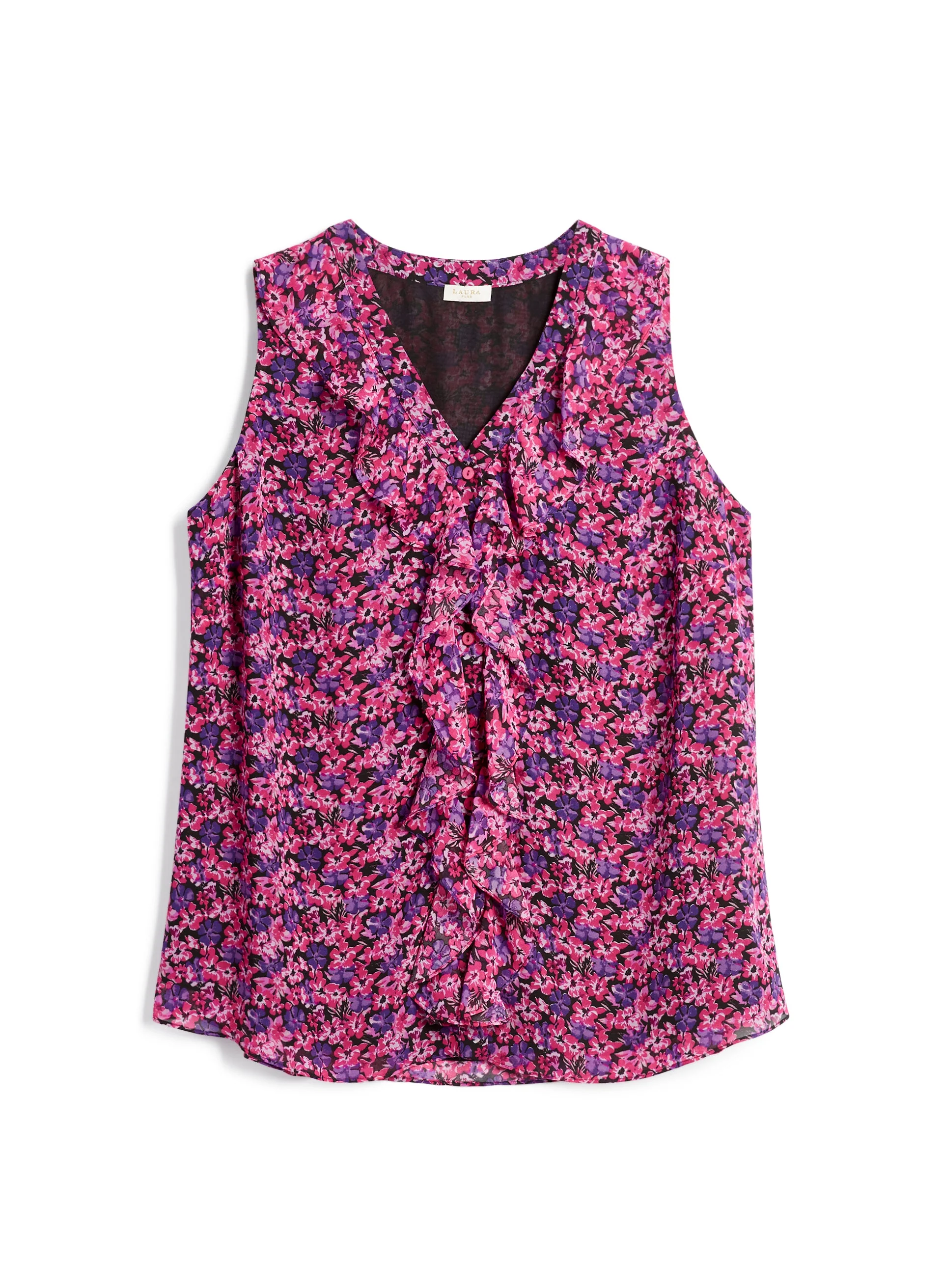 Floral Print Sleeveless Ruffle Blouse - Image 6