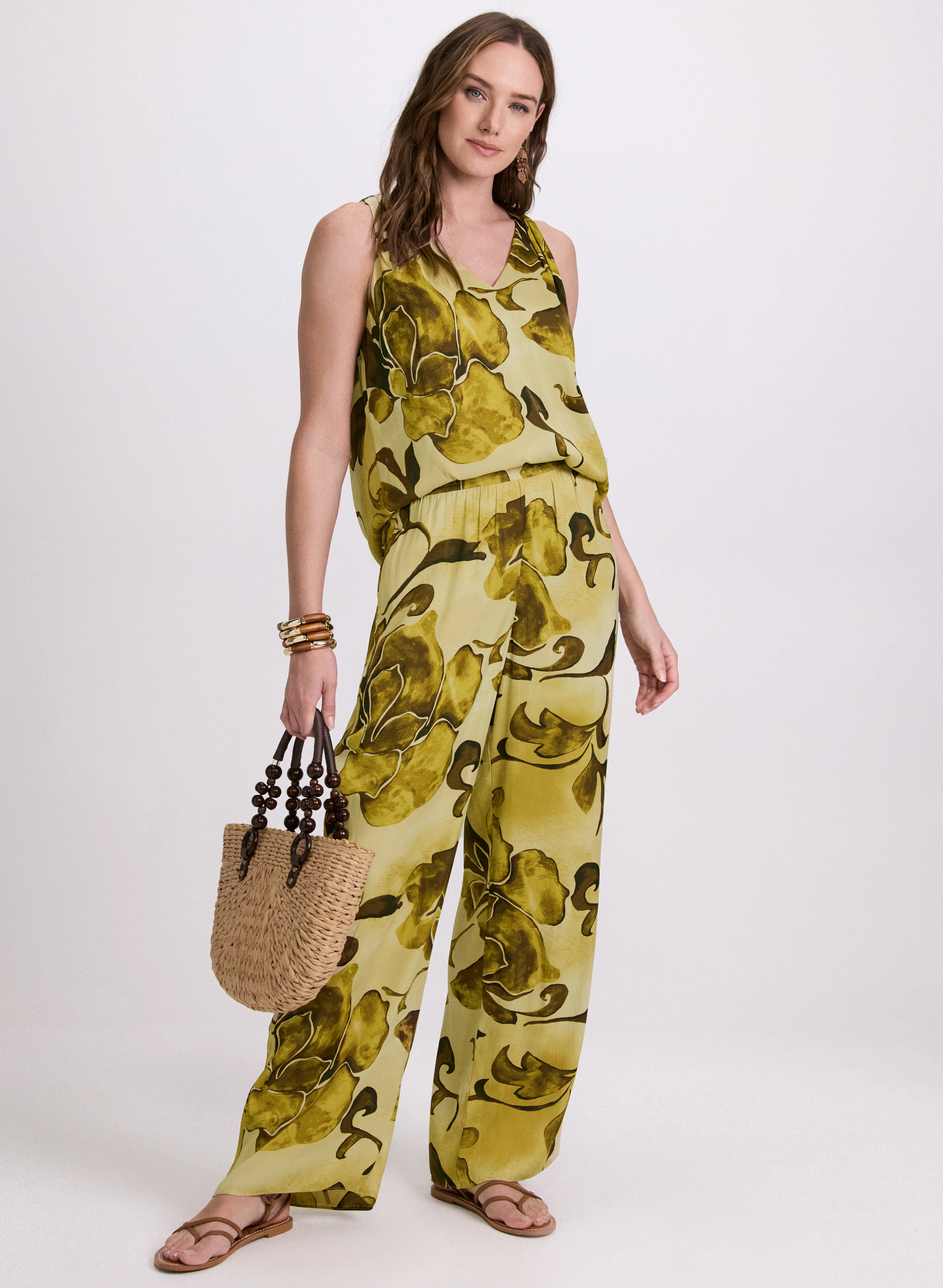Floral Sleeveless Blouse & Wide-Leg Pants