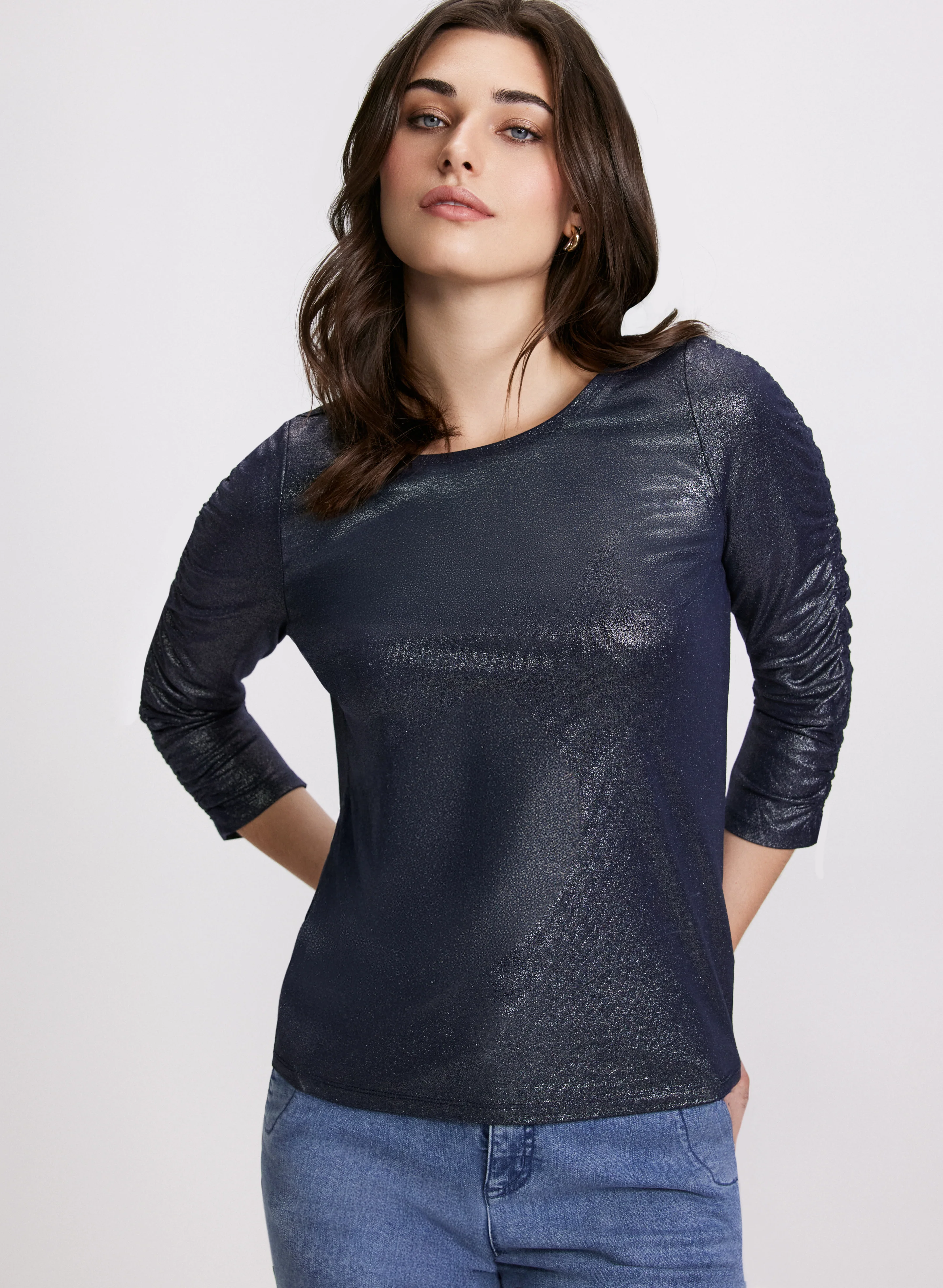 Foiled Shirred Sleeve Top - Image 2