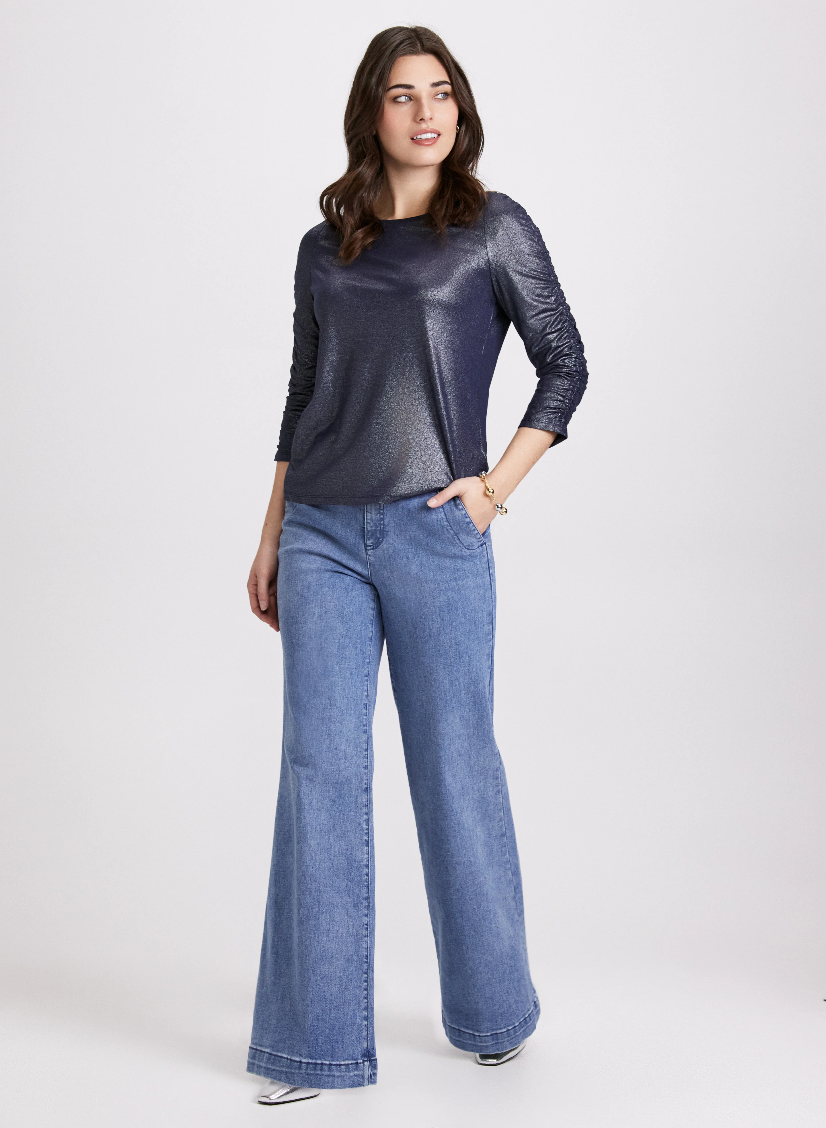 Foiled Shirred Sleeve Top - Image 3