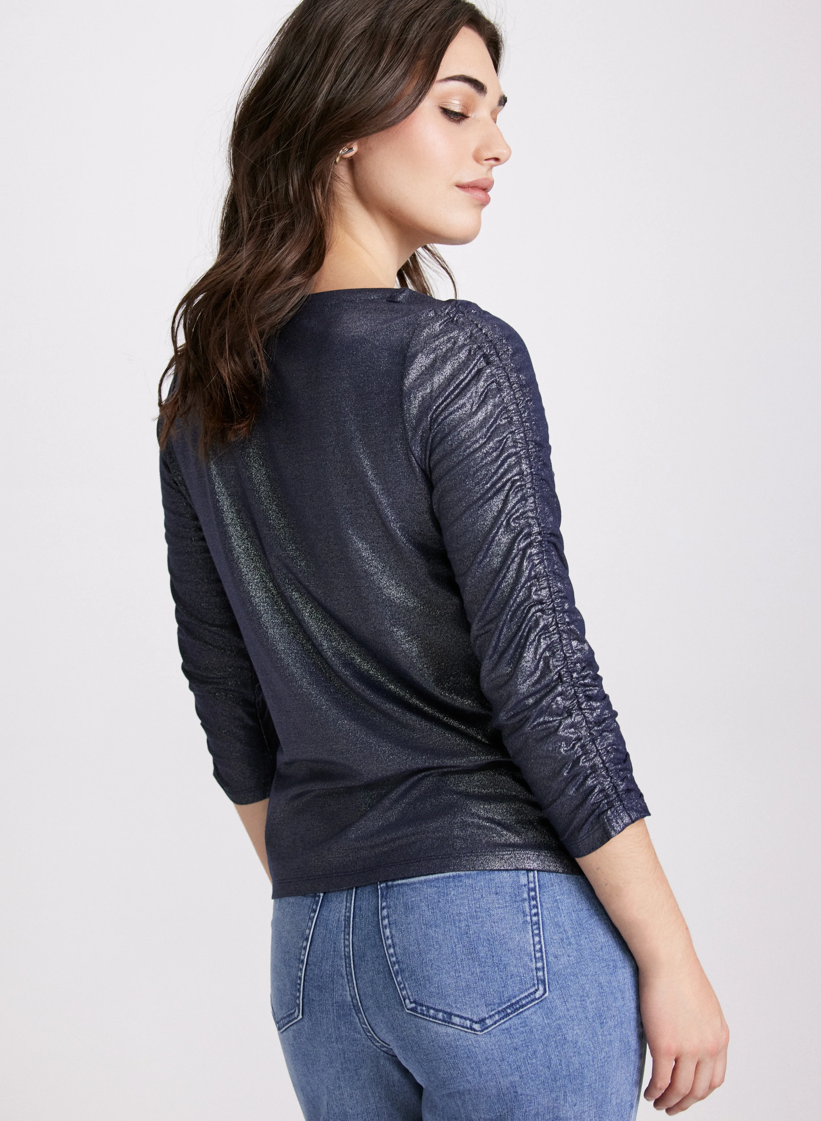 Foiled Shirred Sleeve Top - Image 4