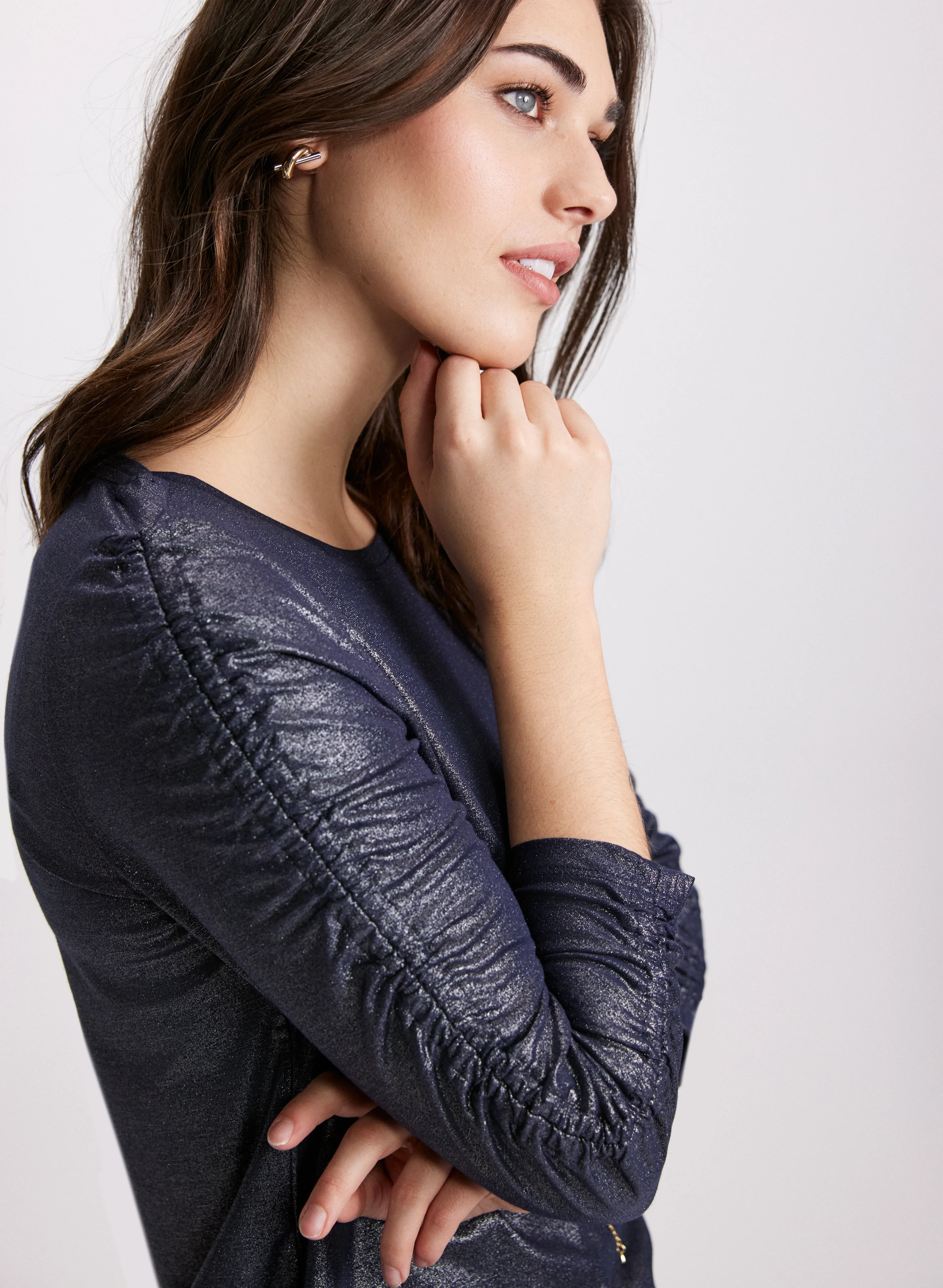 Foiled Shirred Sleeve Top - Image 5