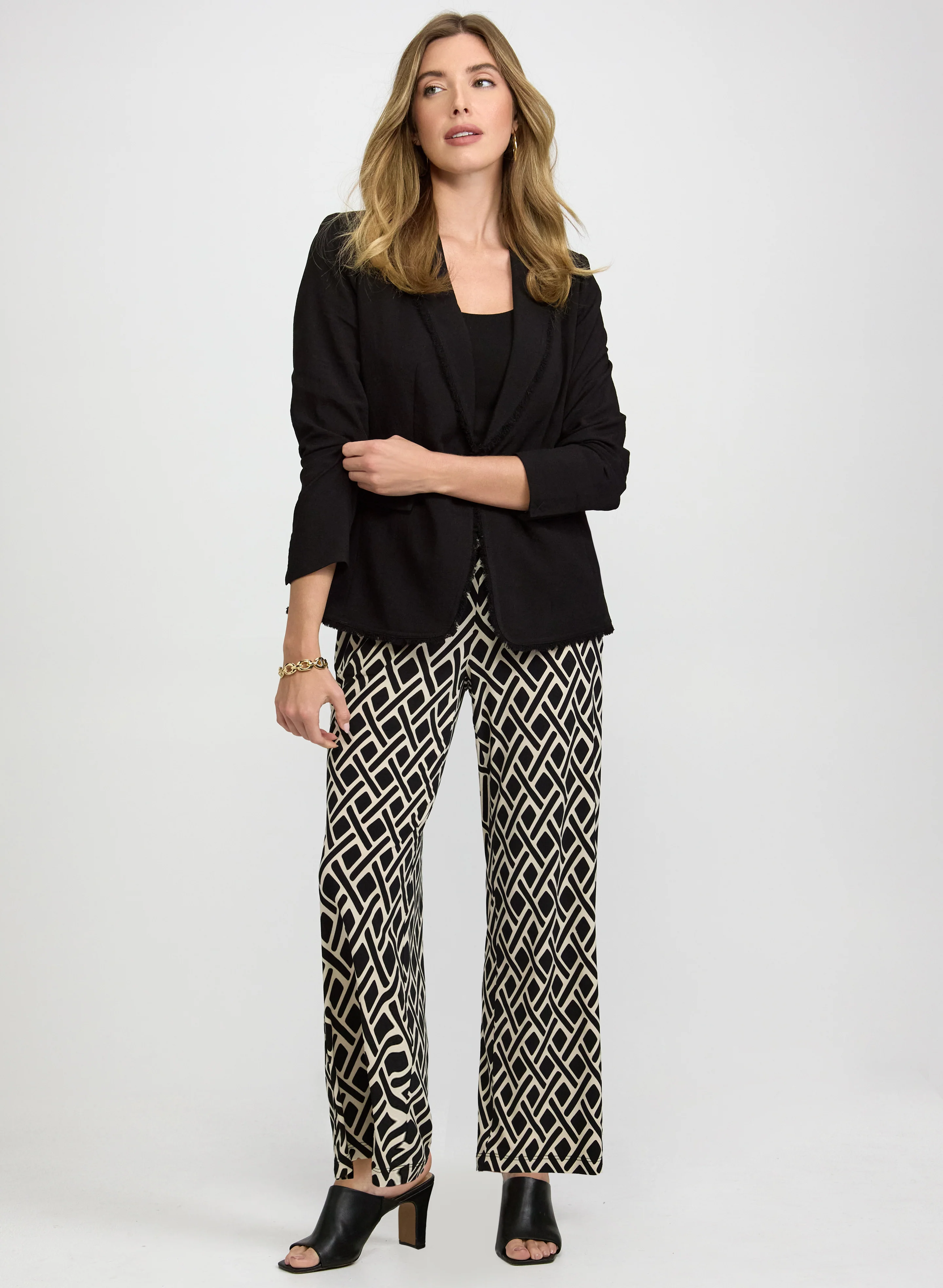 Fringe Detail Blazer & Geometric Print Pants