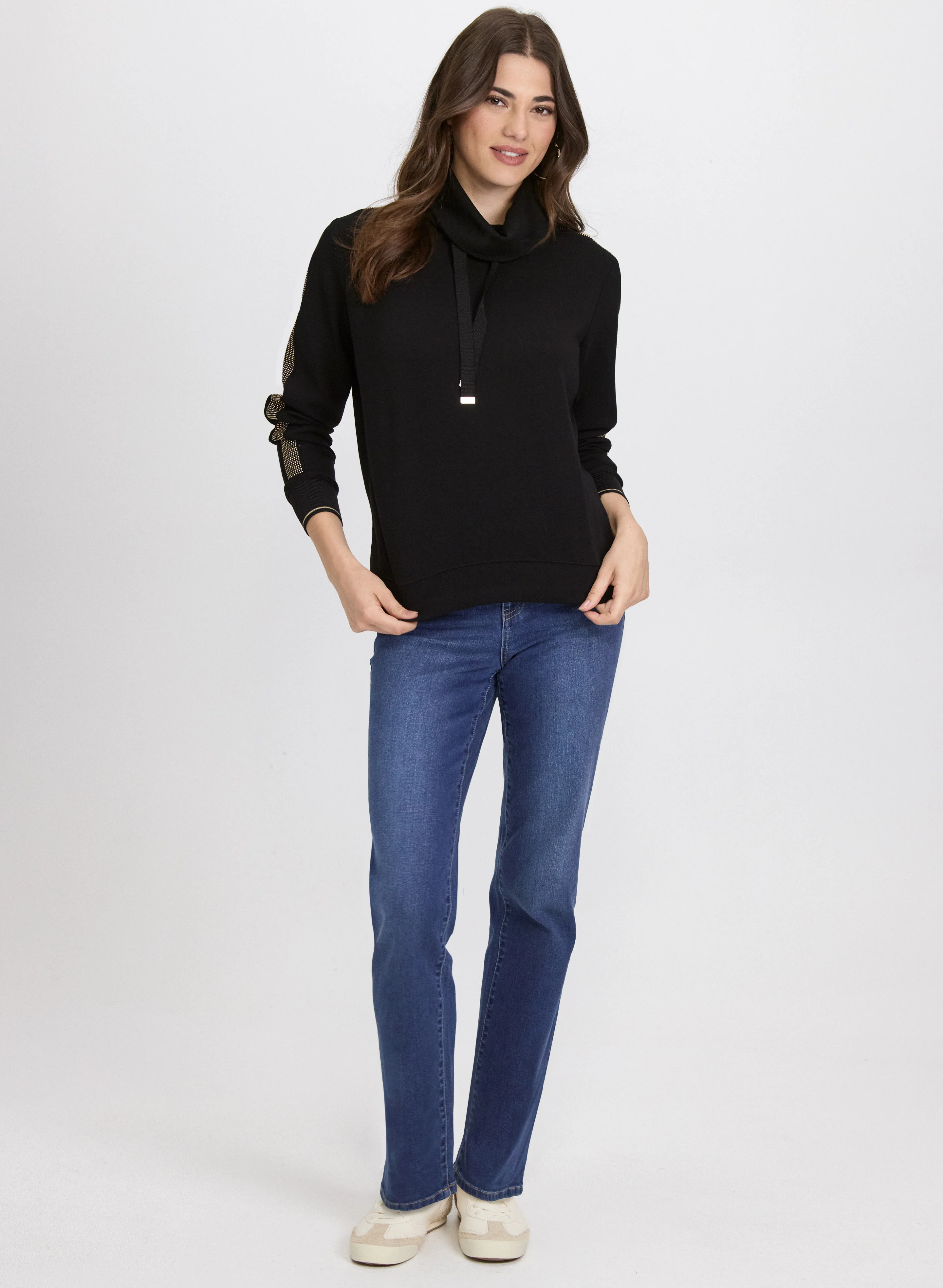 Funnel Neck Top & Straight-Leg Jeans