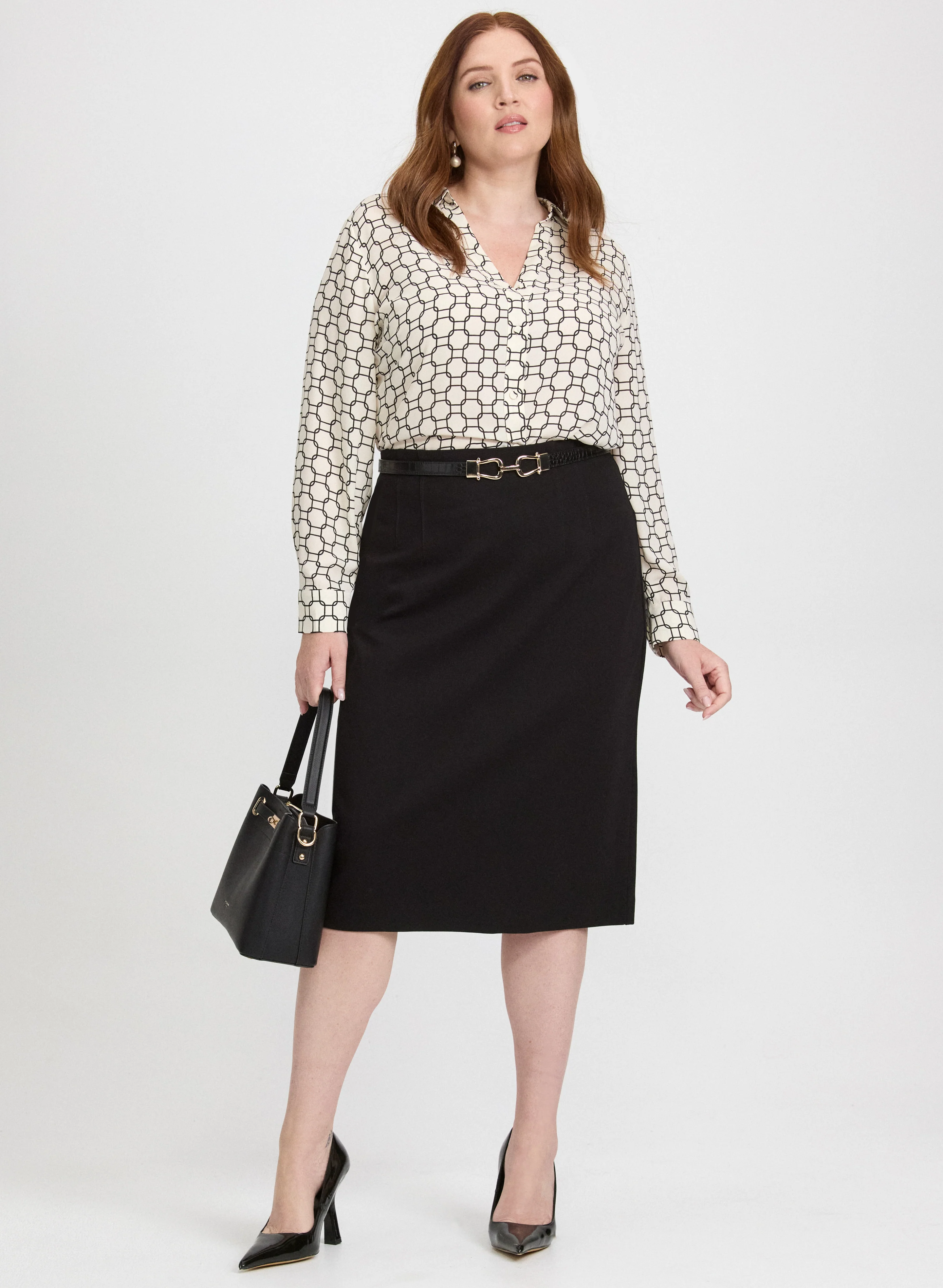 Geometric Button-Down Blouse - Image 3