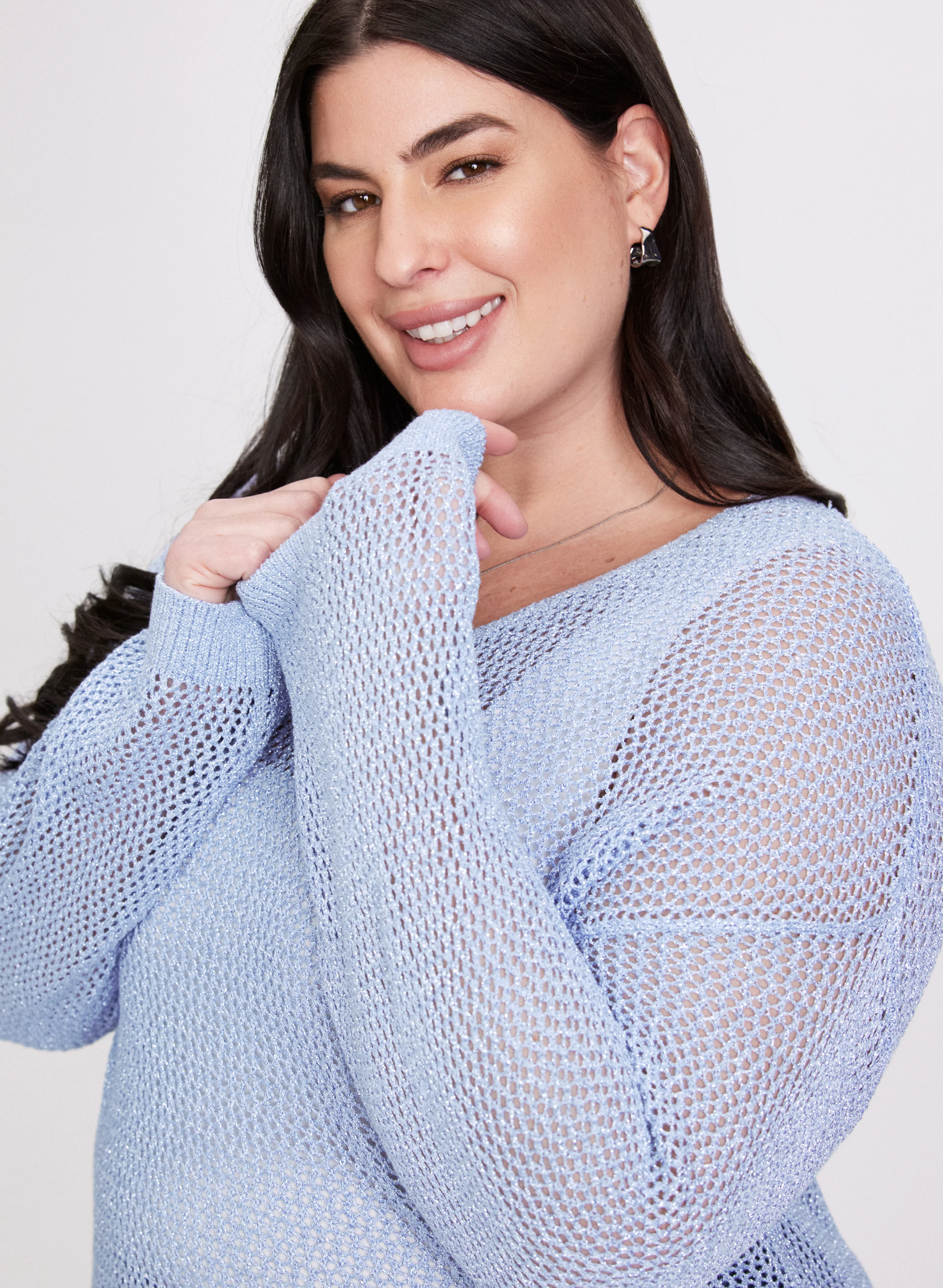 Glitter Knit Open Weave Sweater - Image 2