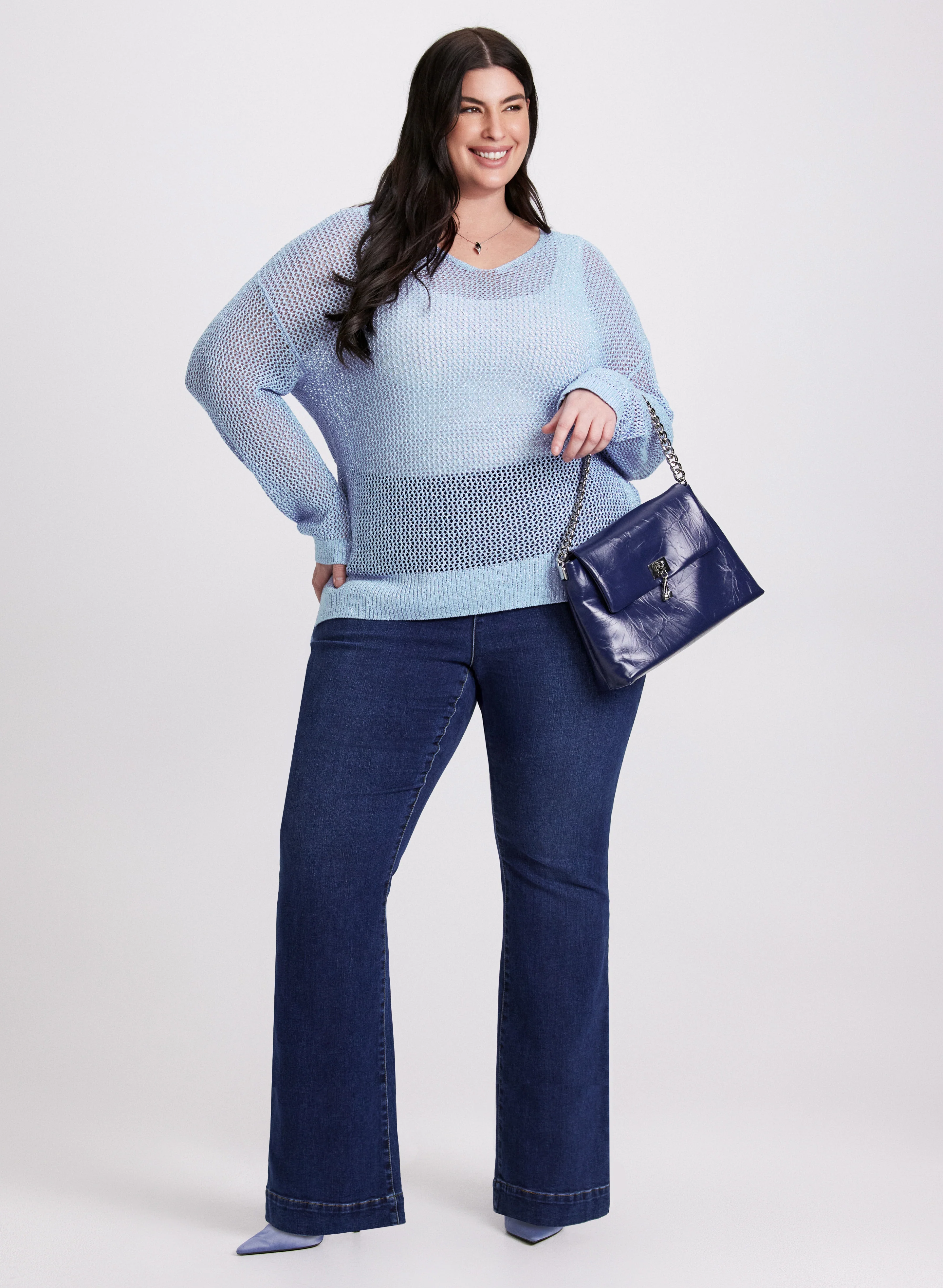 Glitter Knit Open Weave Sweater - Image 3