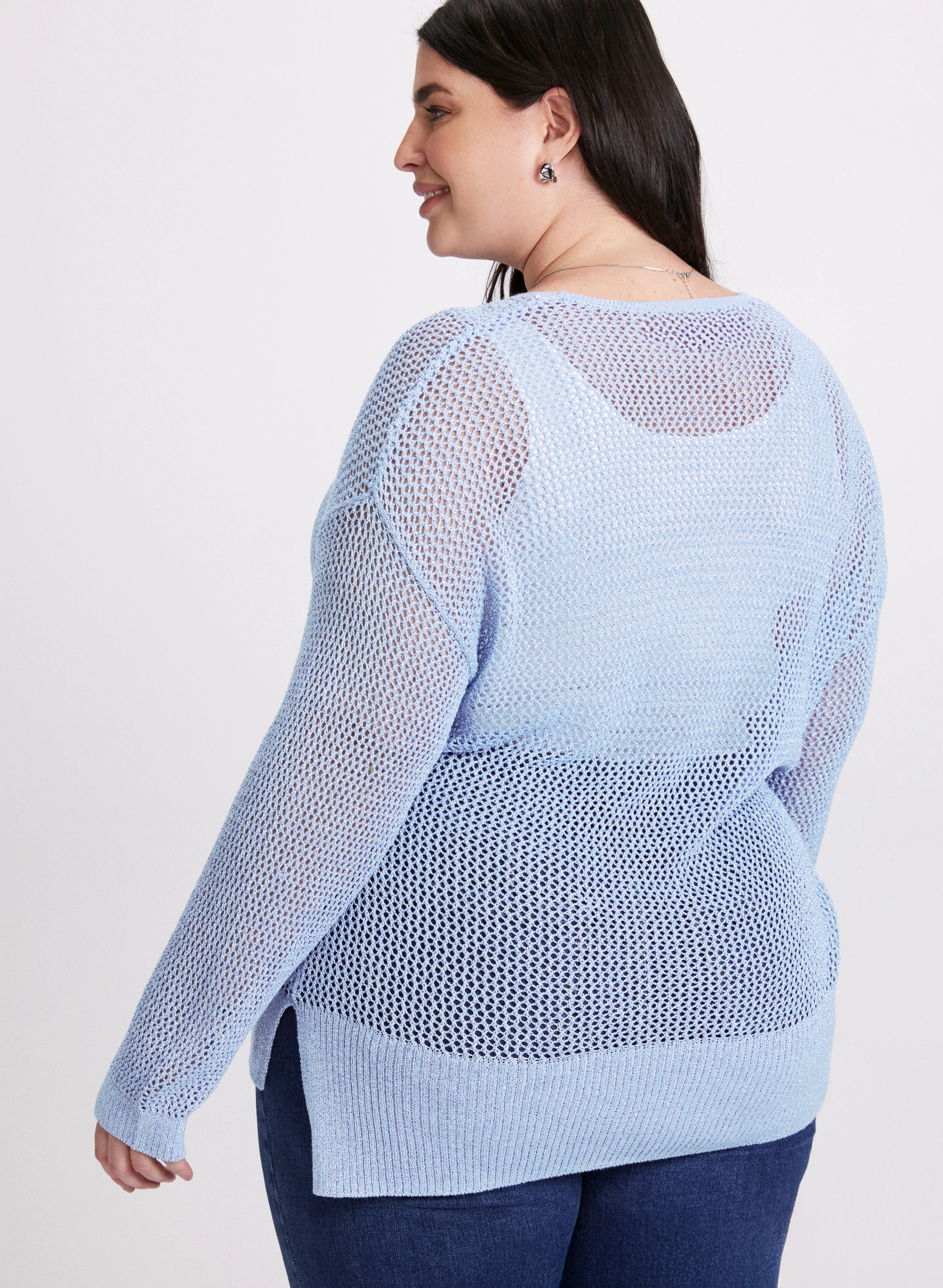 Glitter Knit Open Weave Sweater - Image 4