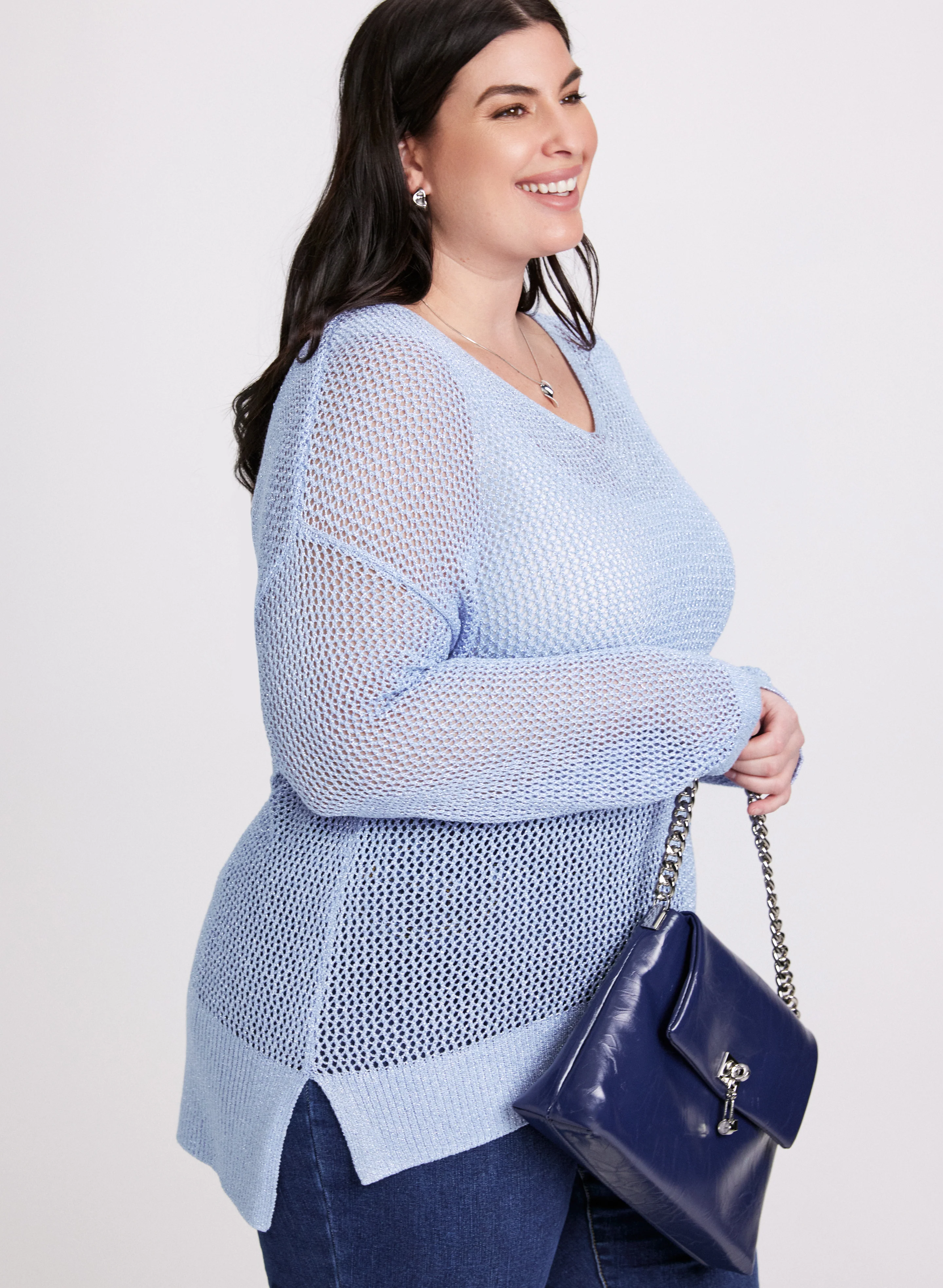 Glitter Knit Open Weave Sweater - Image 5