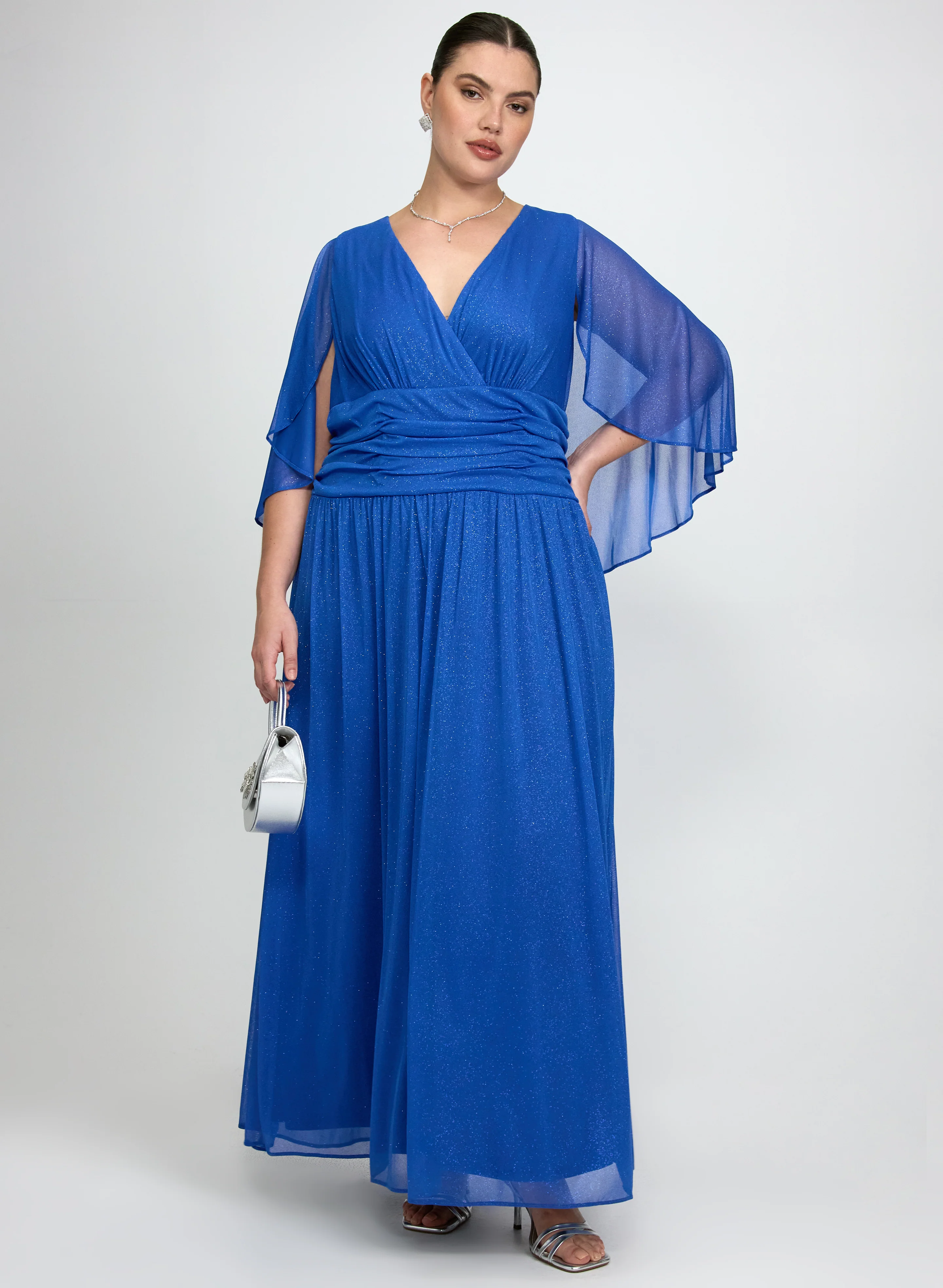 Glitter Mesh Capelet Dress
