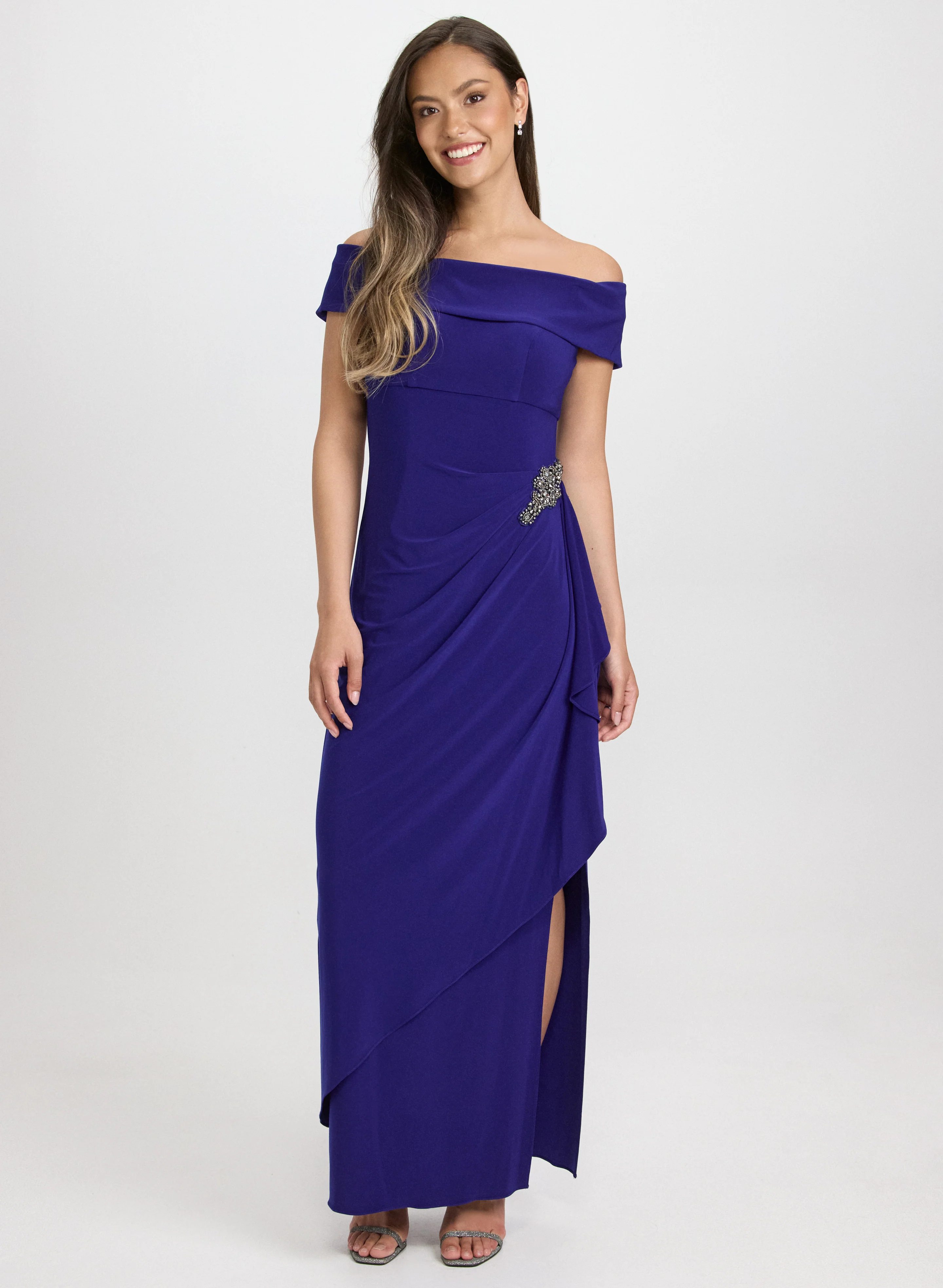 Jeweled Detail Off-Shoulder Dress