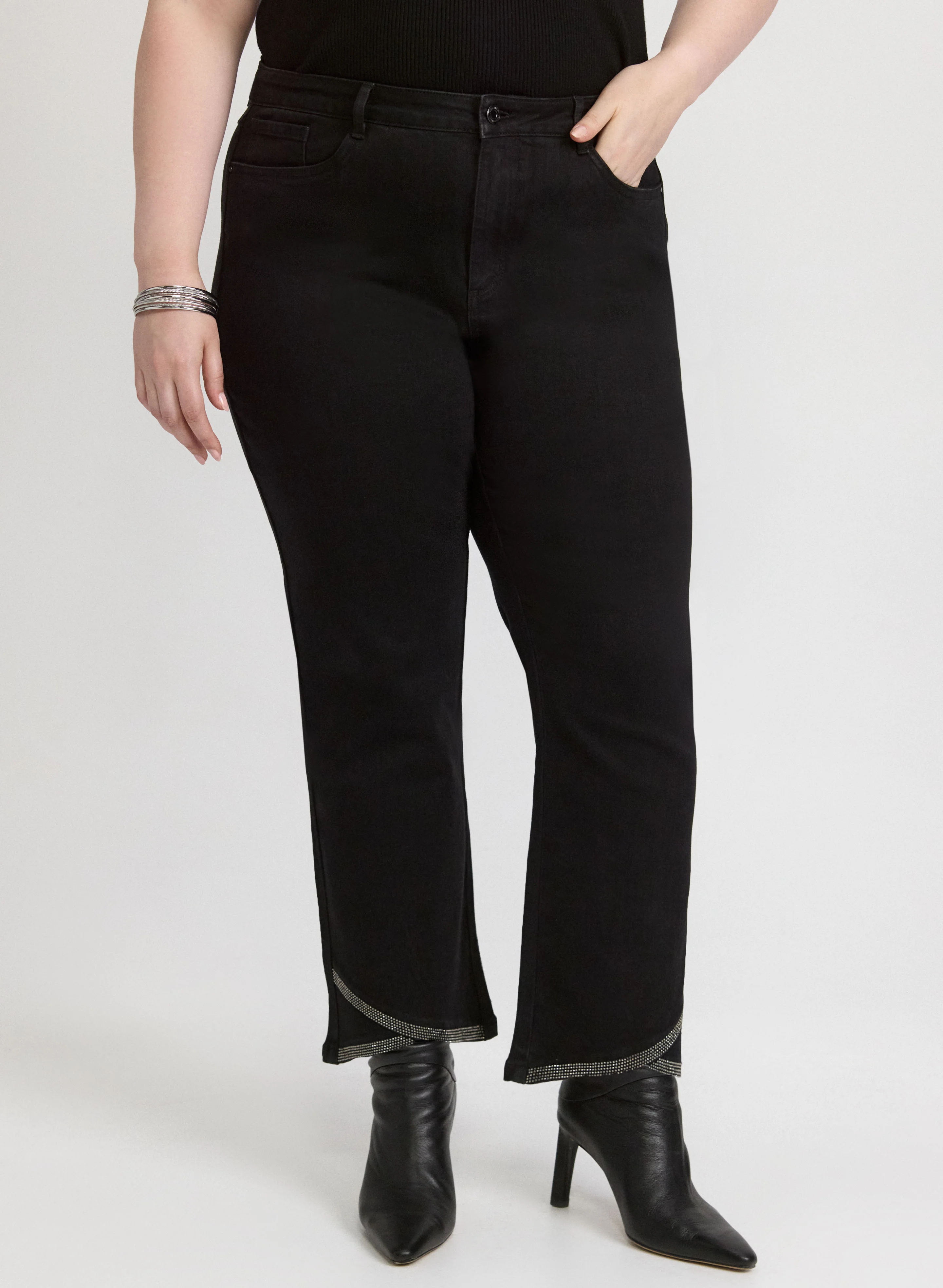 Joseph Ribkoff - Embellished Hem Flare-Leg Jeans