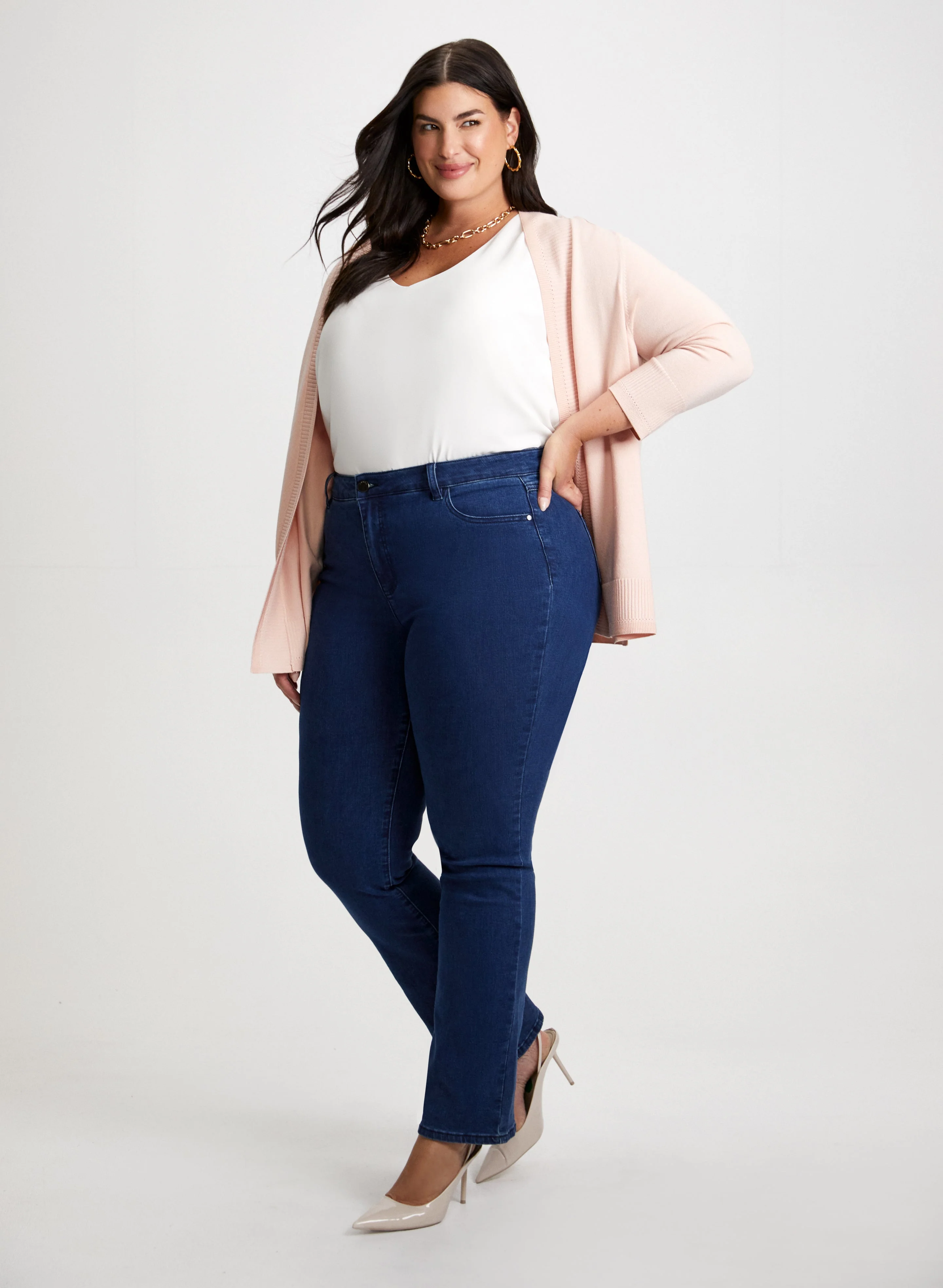 Open Front Cardigan & Bootcut Jeans