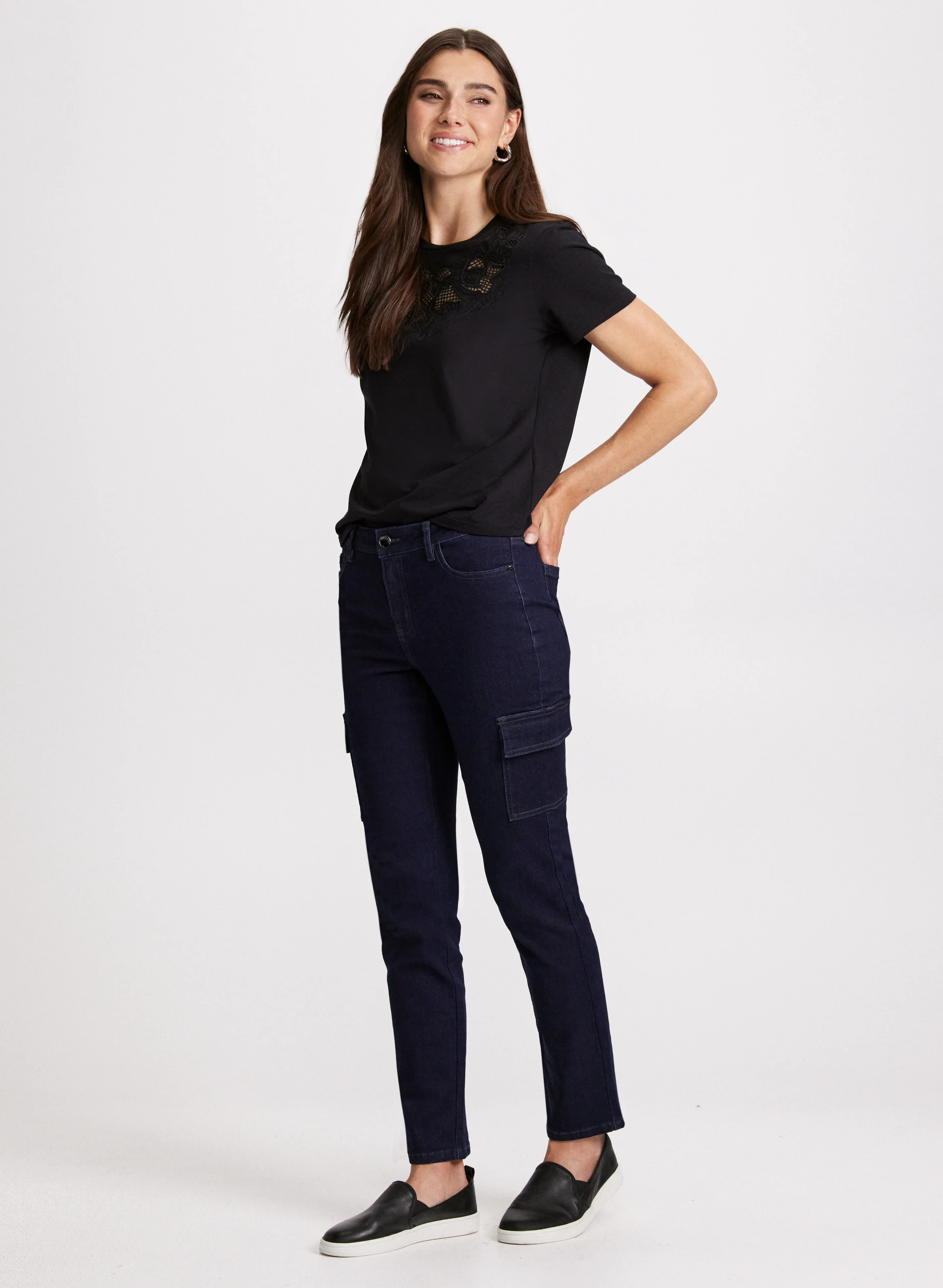Lace Detail T-Shirt & Slim Leg Cargo Jeans