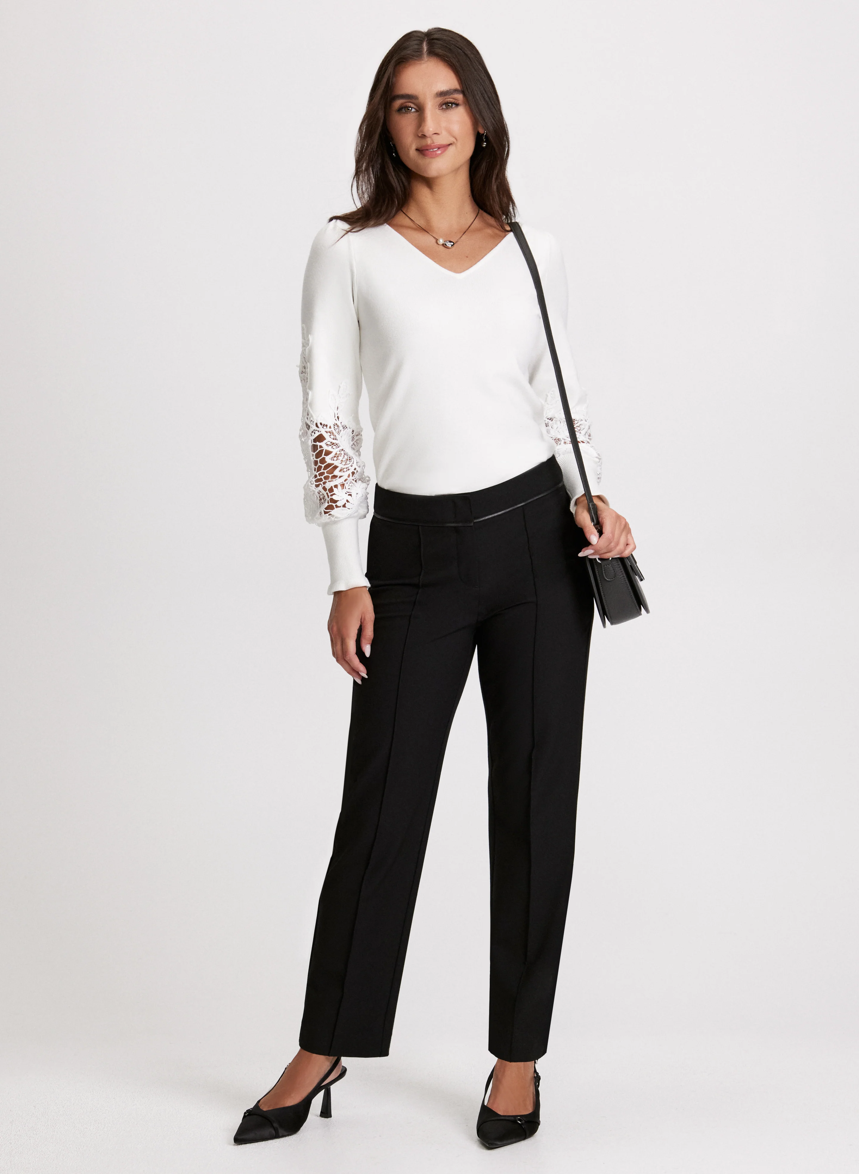Lace Detail V-Neck Sweater & City Fit Straight Leg Pants
