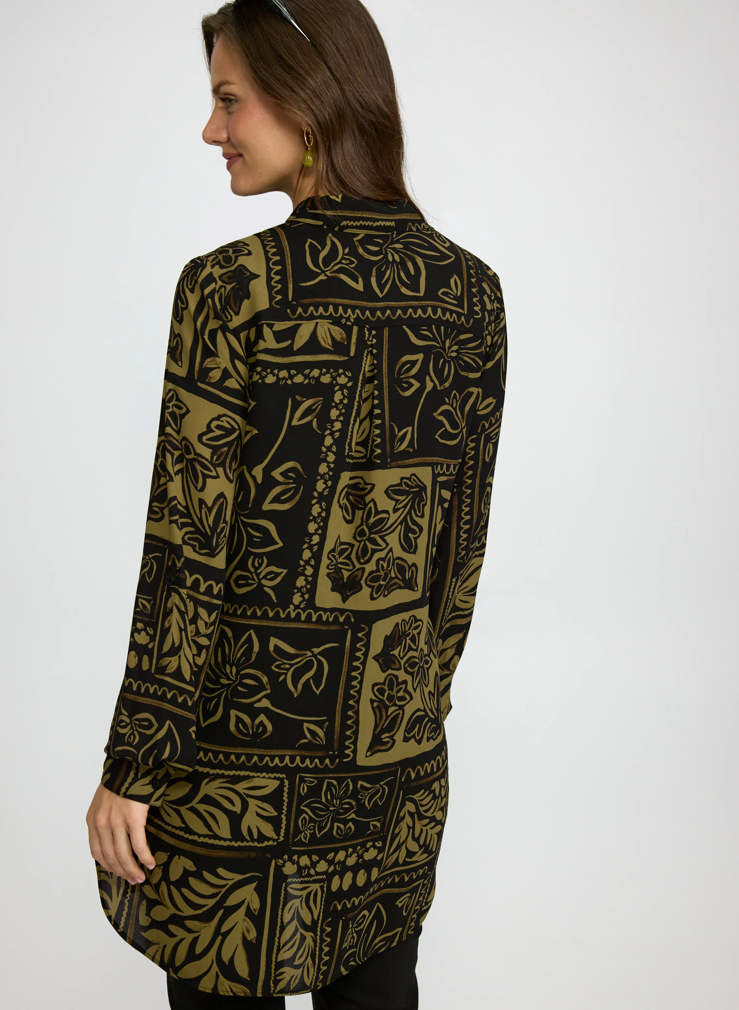 Leaf Print Button-Down Blouse - Image 2