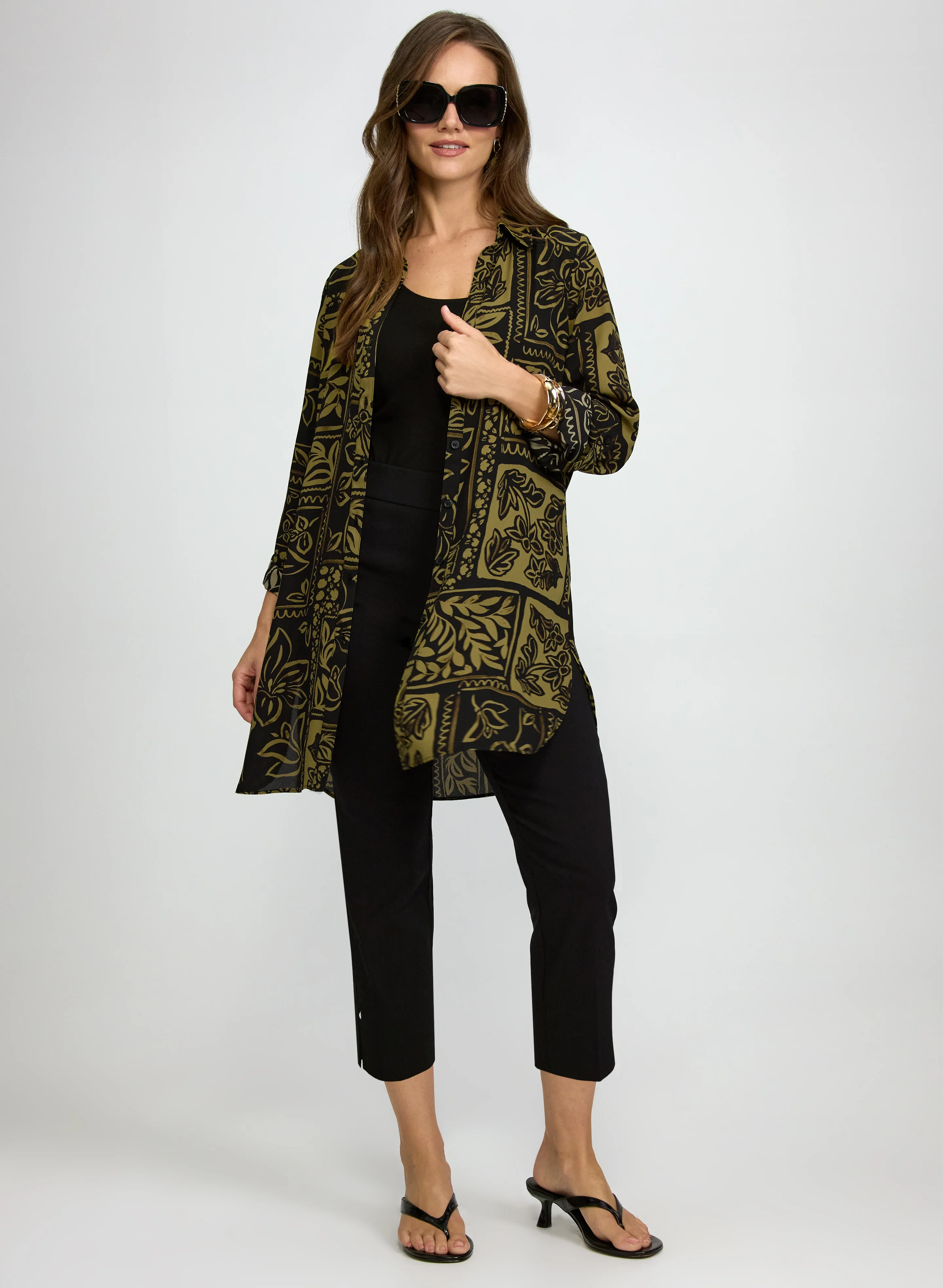 Leaf Print Button-Down Blouse - Image 3