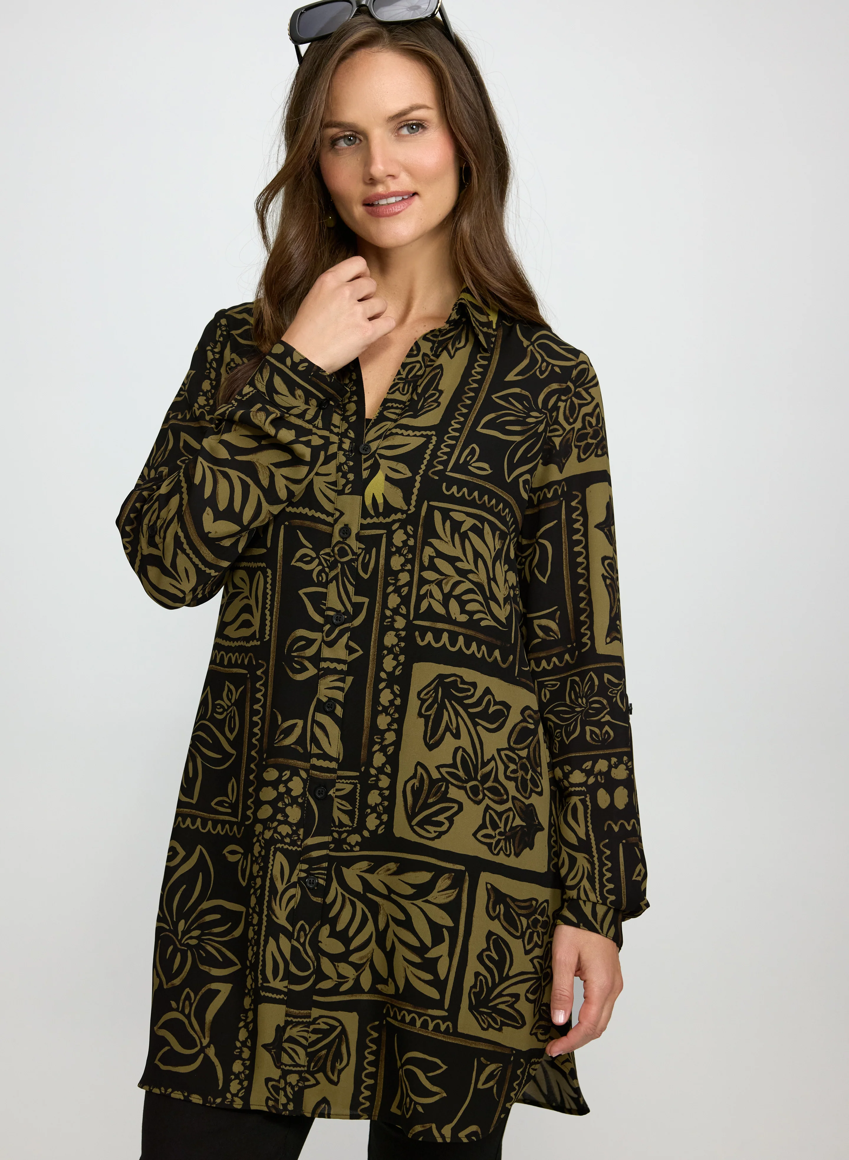 Leaf Print Button-Down Blouse - Image 8