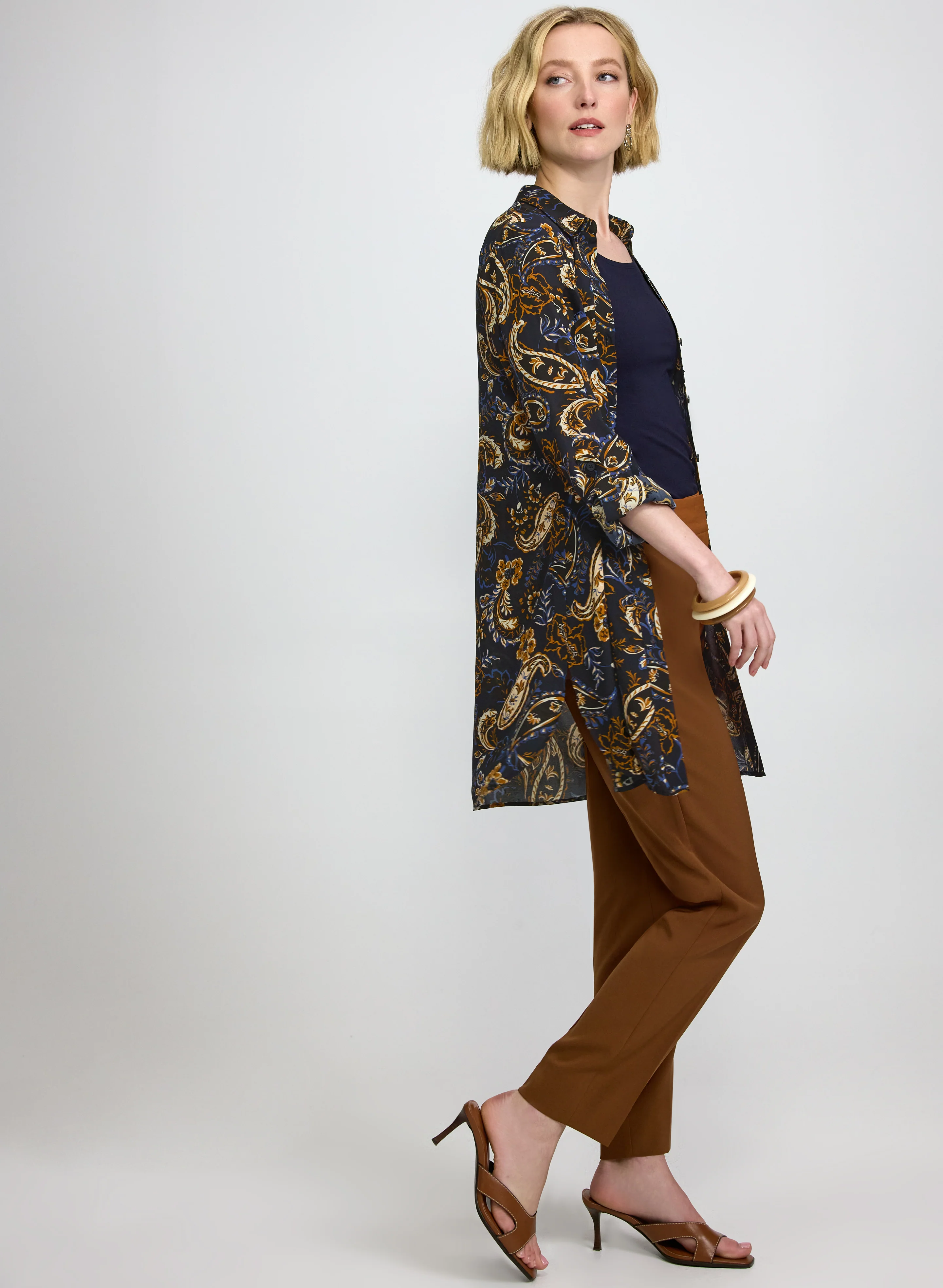 Leaf Print Button-Down Blouse - Image 2