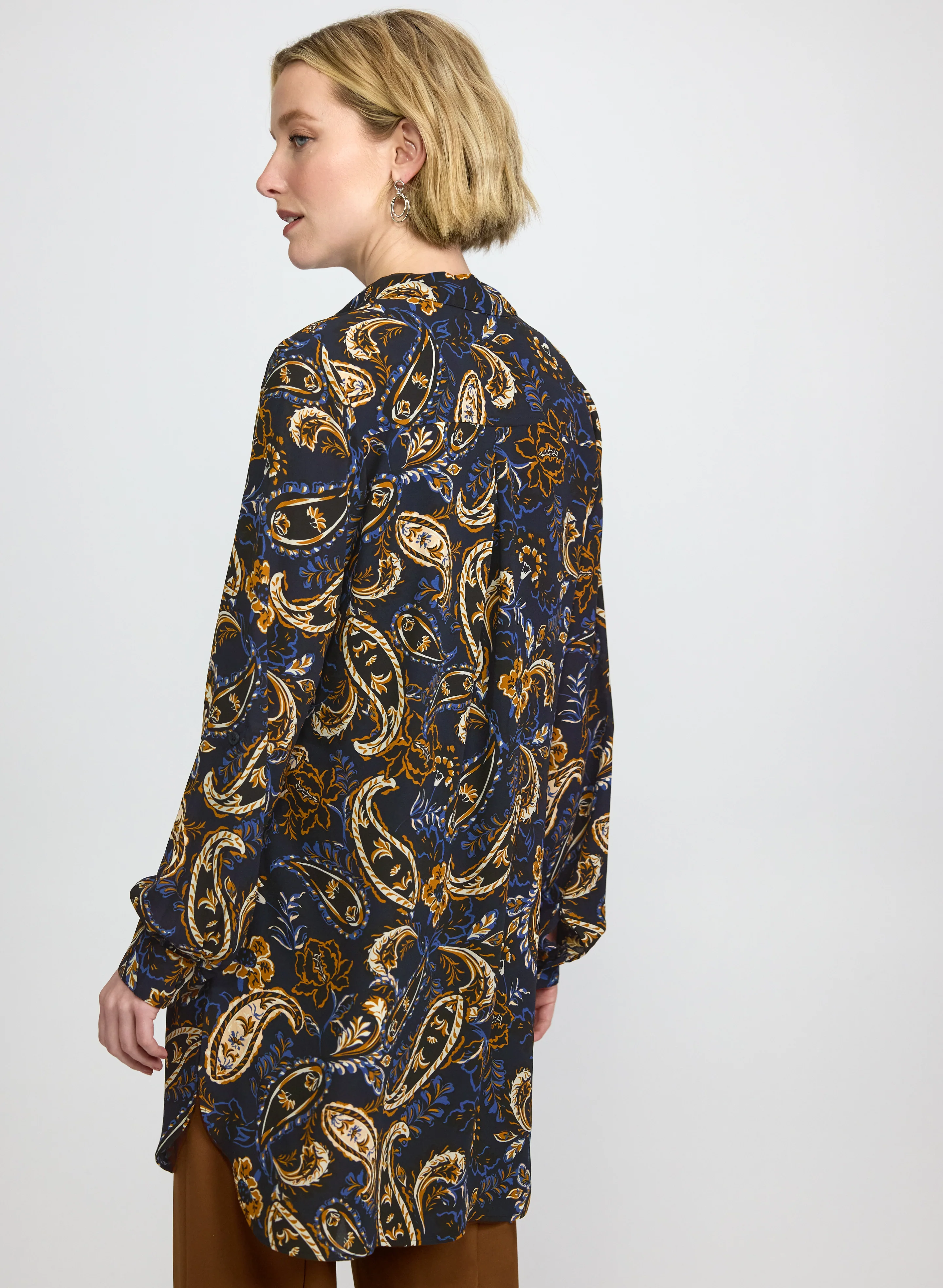 Leaf Print Button-Down Blouse - Image 3