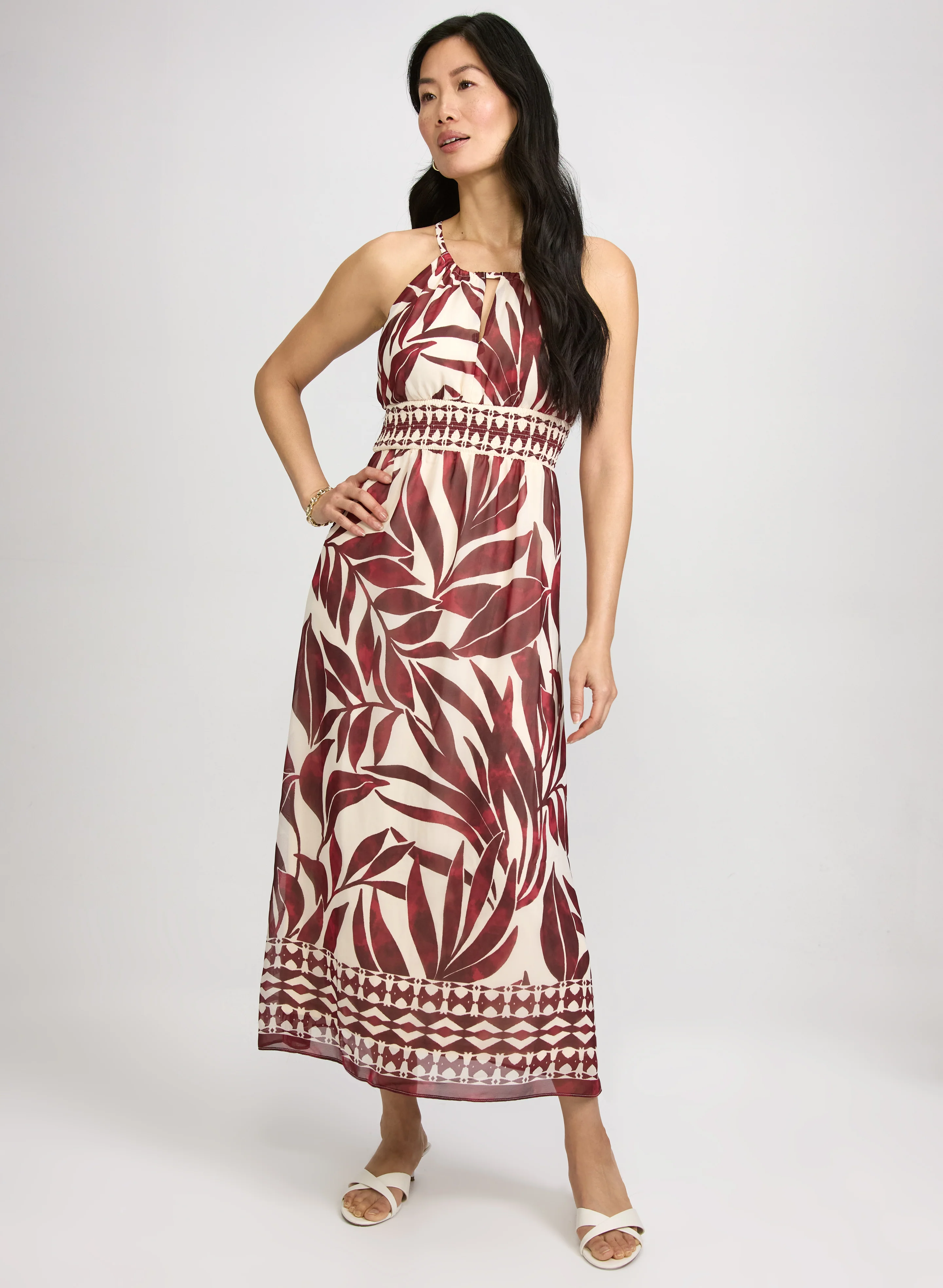 Leaf Print Halter Dress