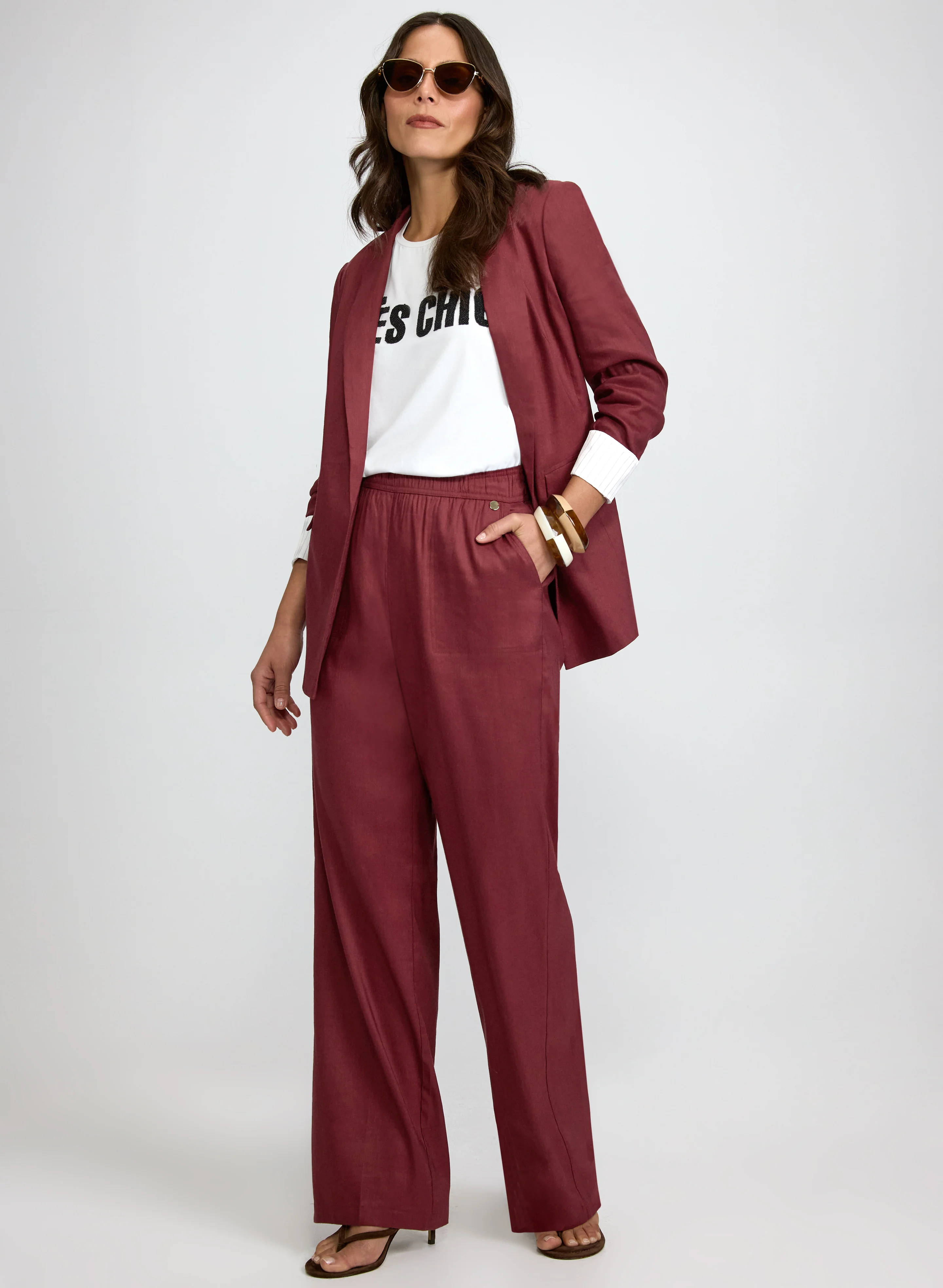 Linen-Blend Blazer & Linen-Blend Wide-Leg Pants