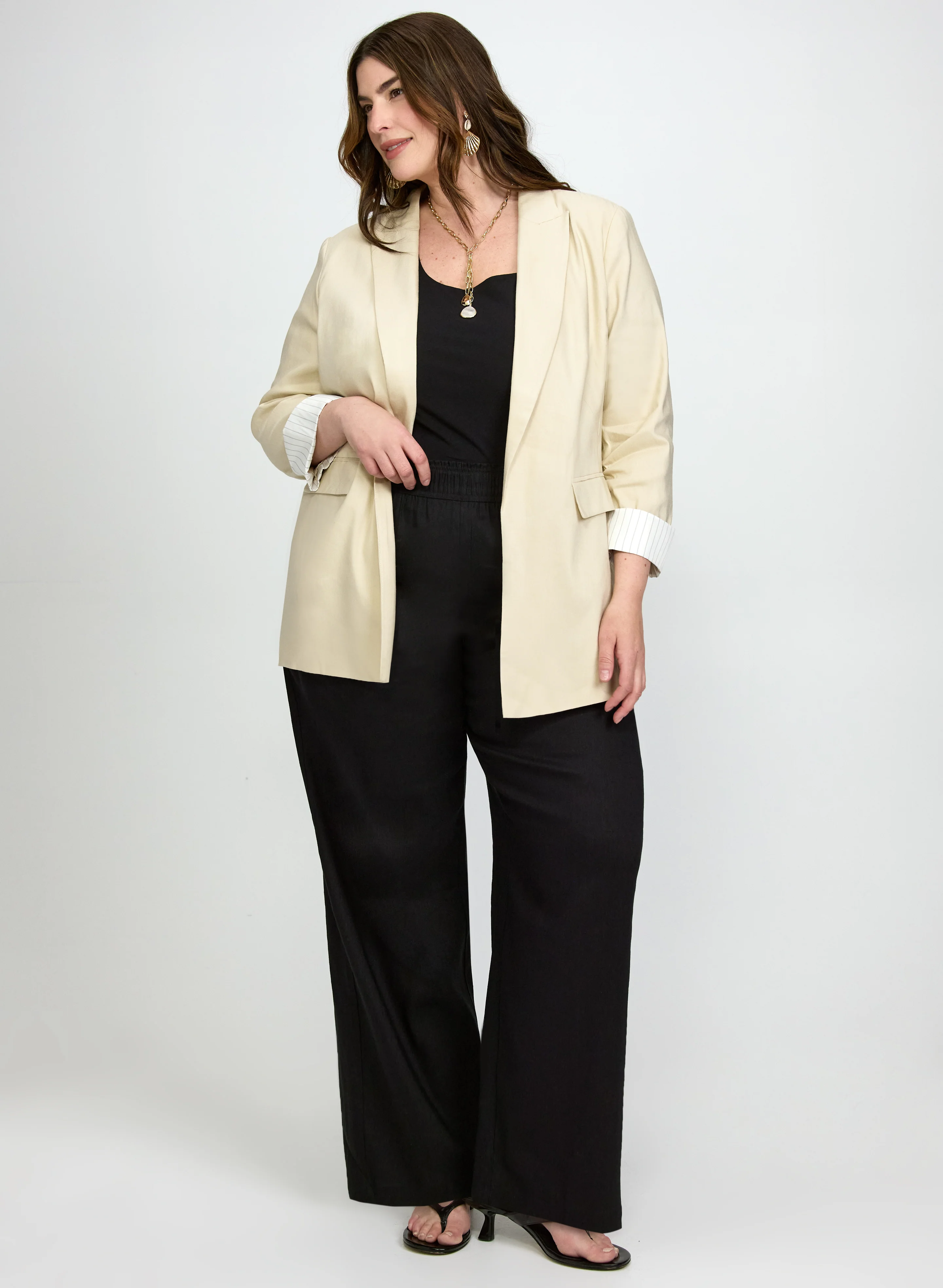 Linen-Blend Blazer & Linen-Blend Wide-Leg Pants