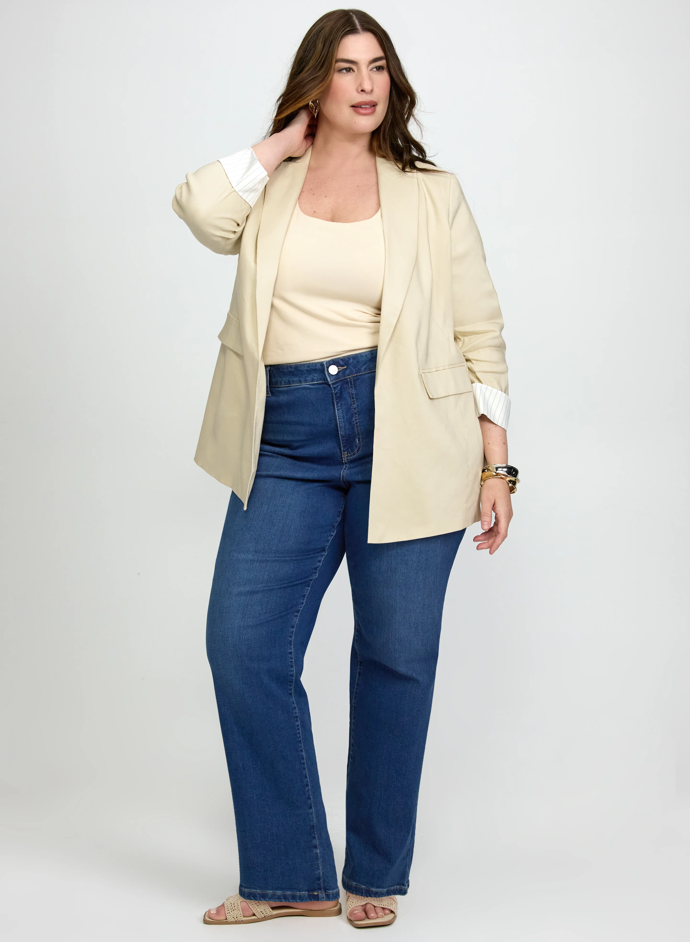 Linen-Blend Blazer & Straight-Leg Jeans