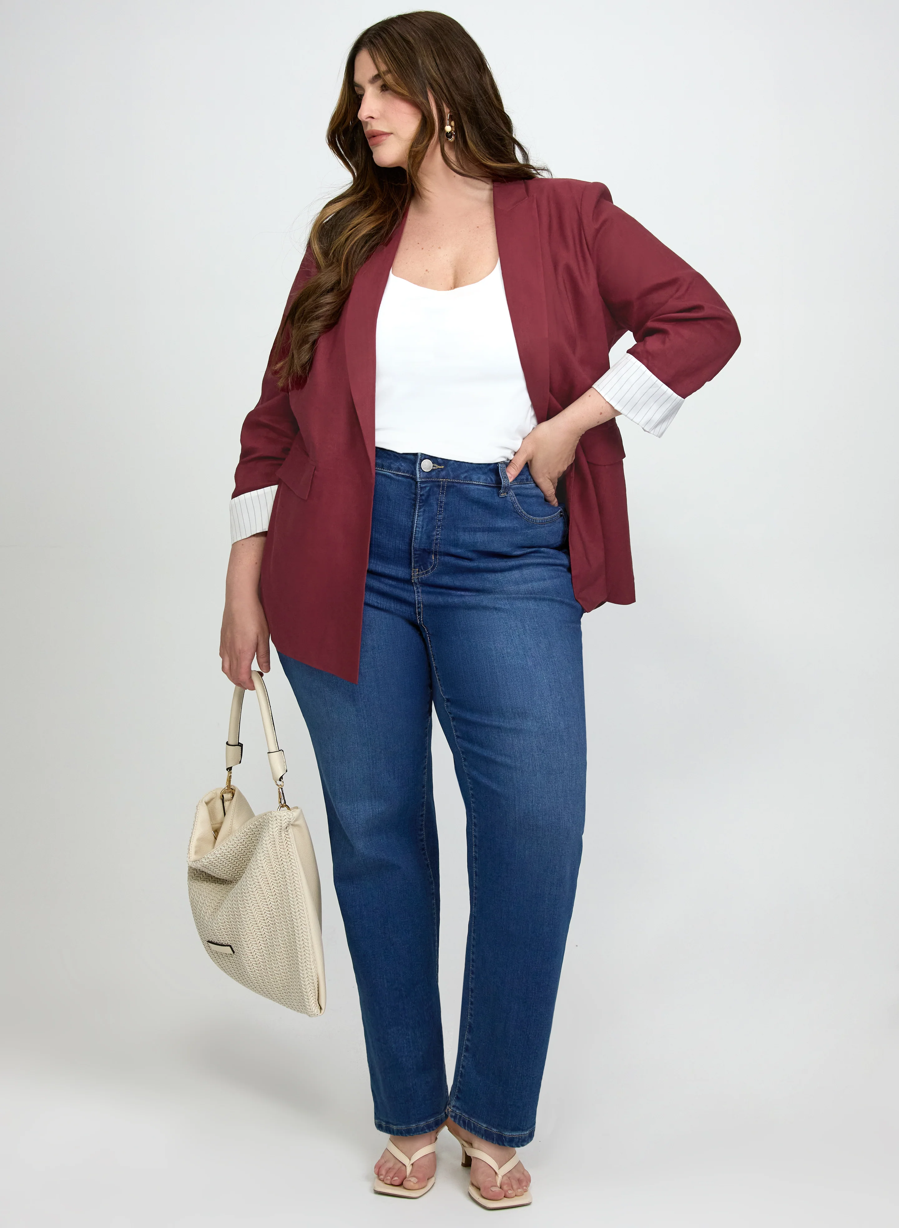 Linen-Blend Blazer & Straight-Leg Jeans