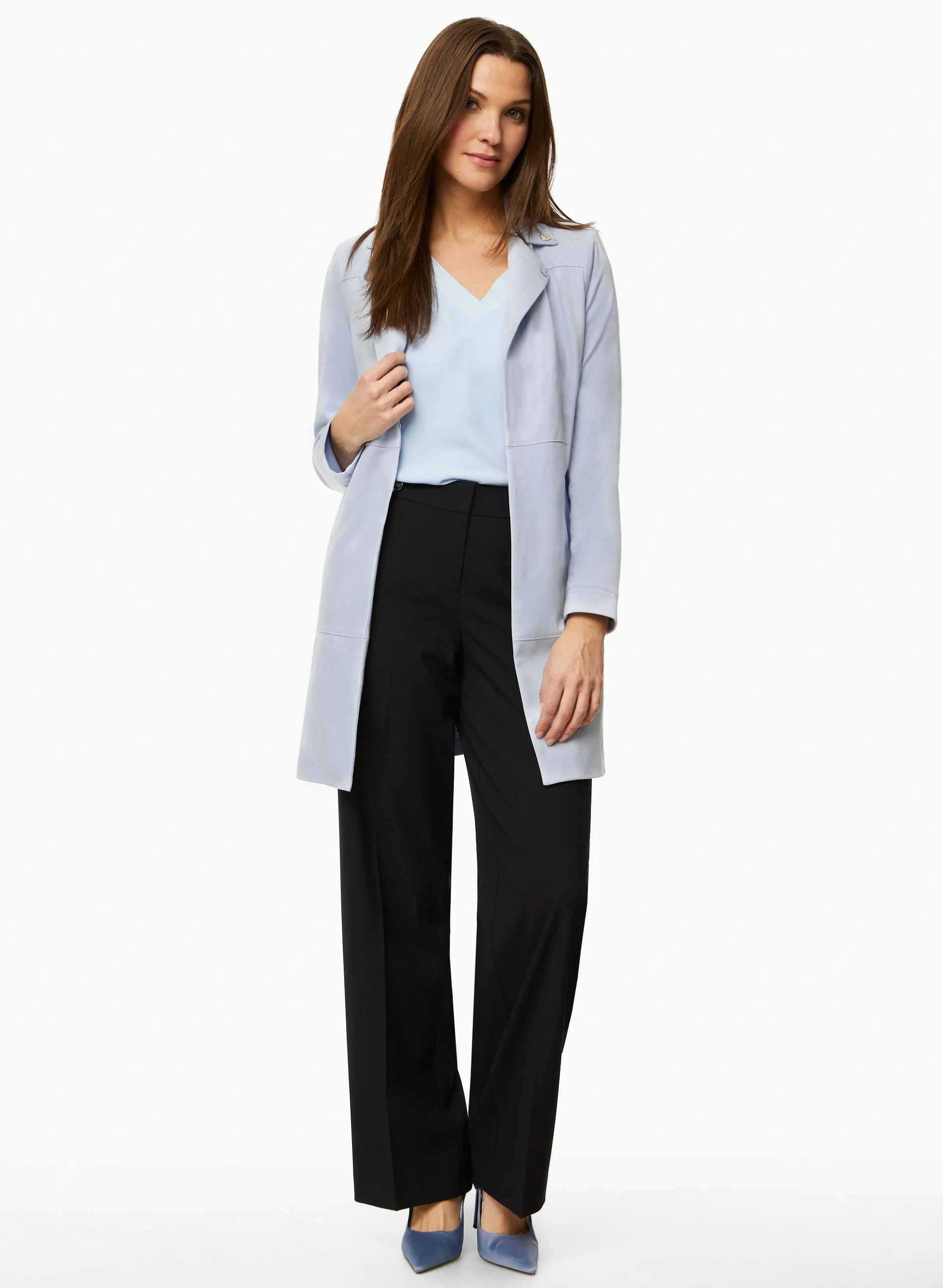 Long Faux Suede Redingote Jacket - Image 3