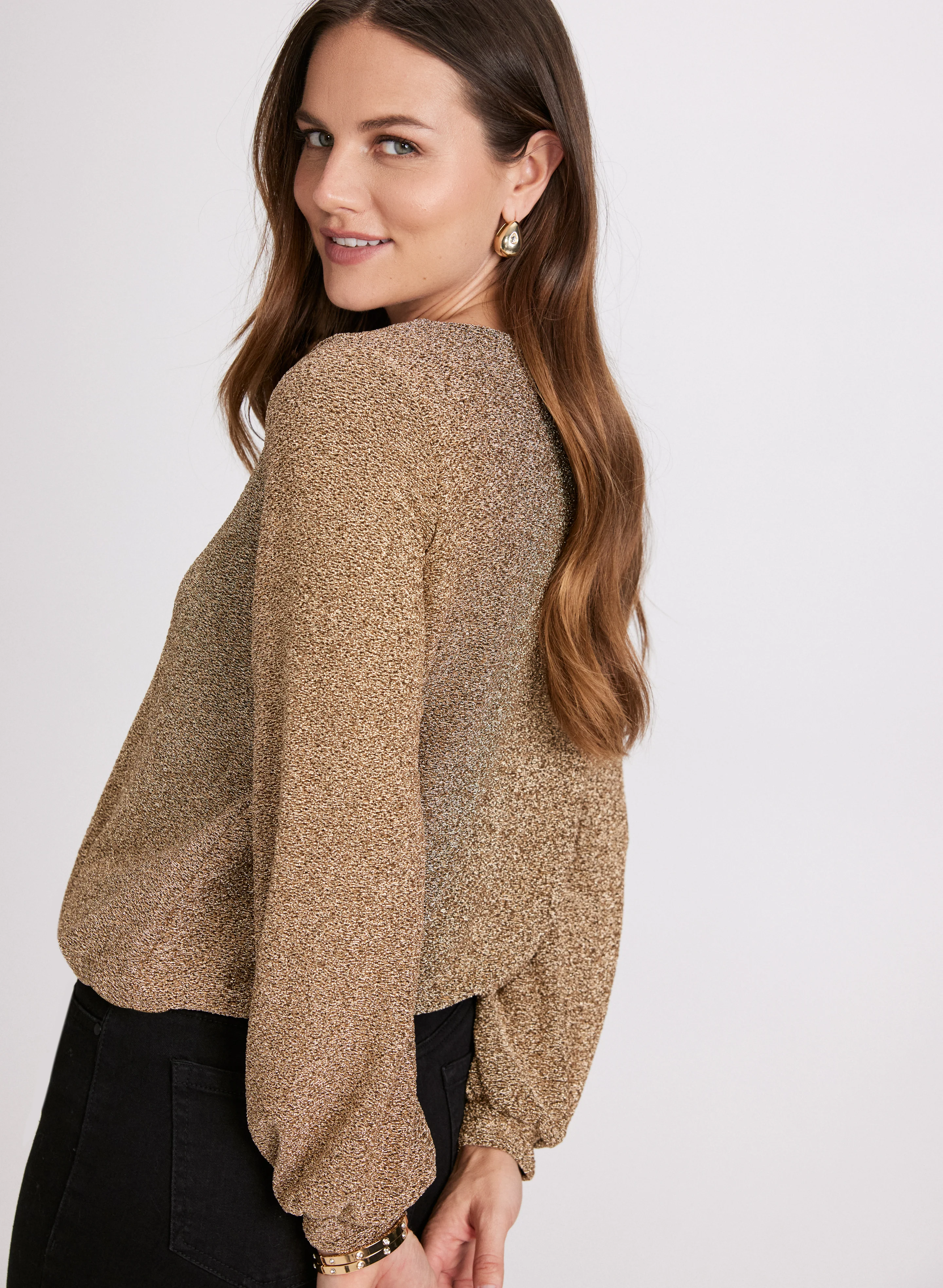 Marled Metallic Knit Top - Image 4