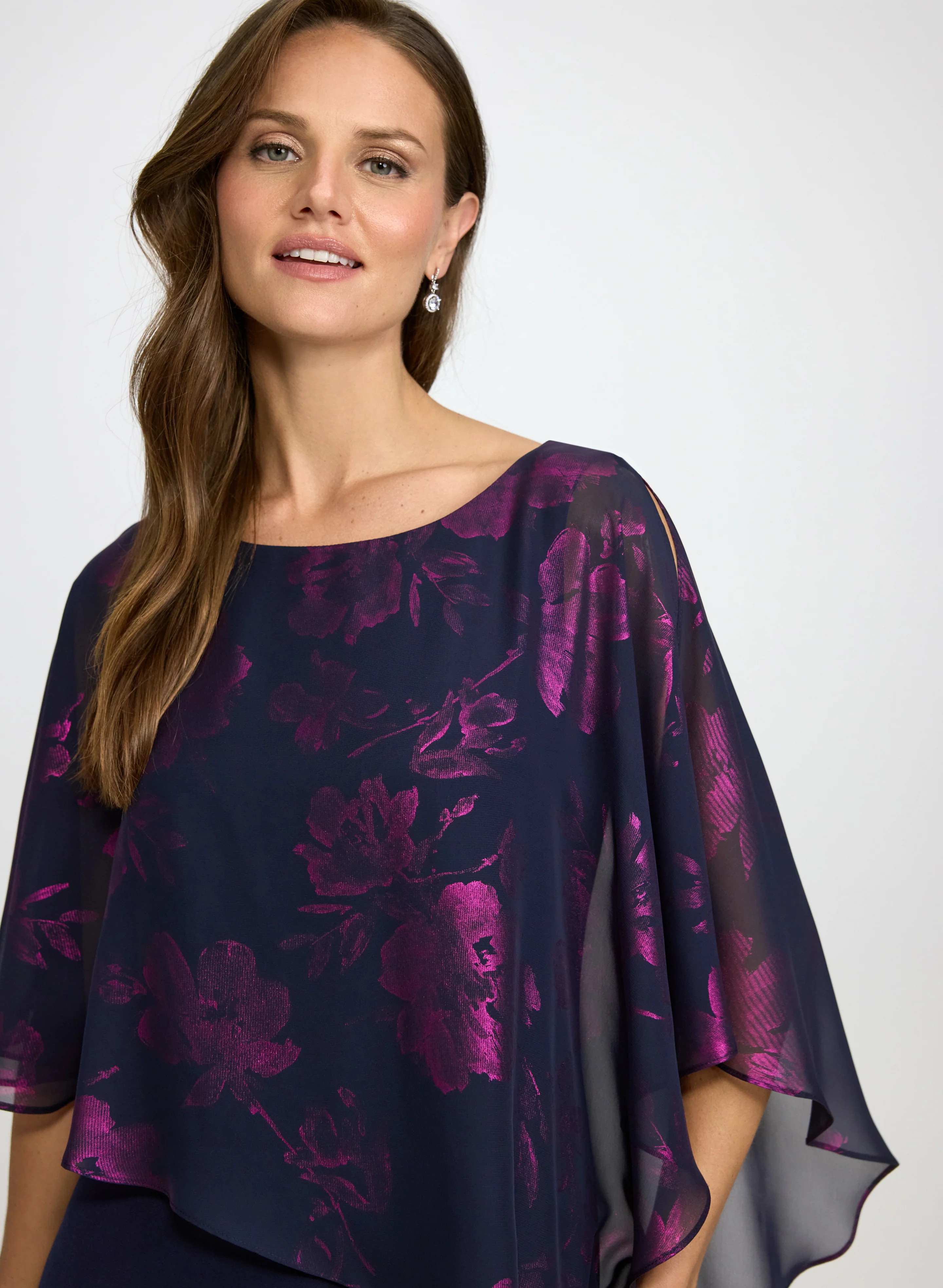 Metallic Floral Overlay Dress - Image 5