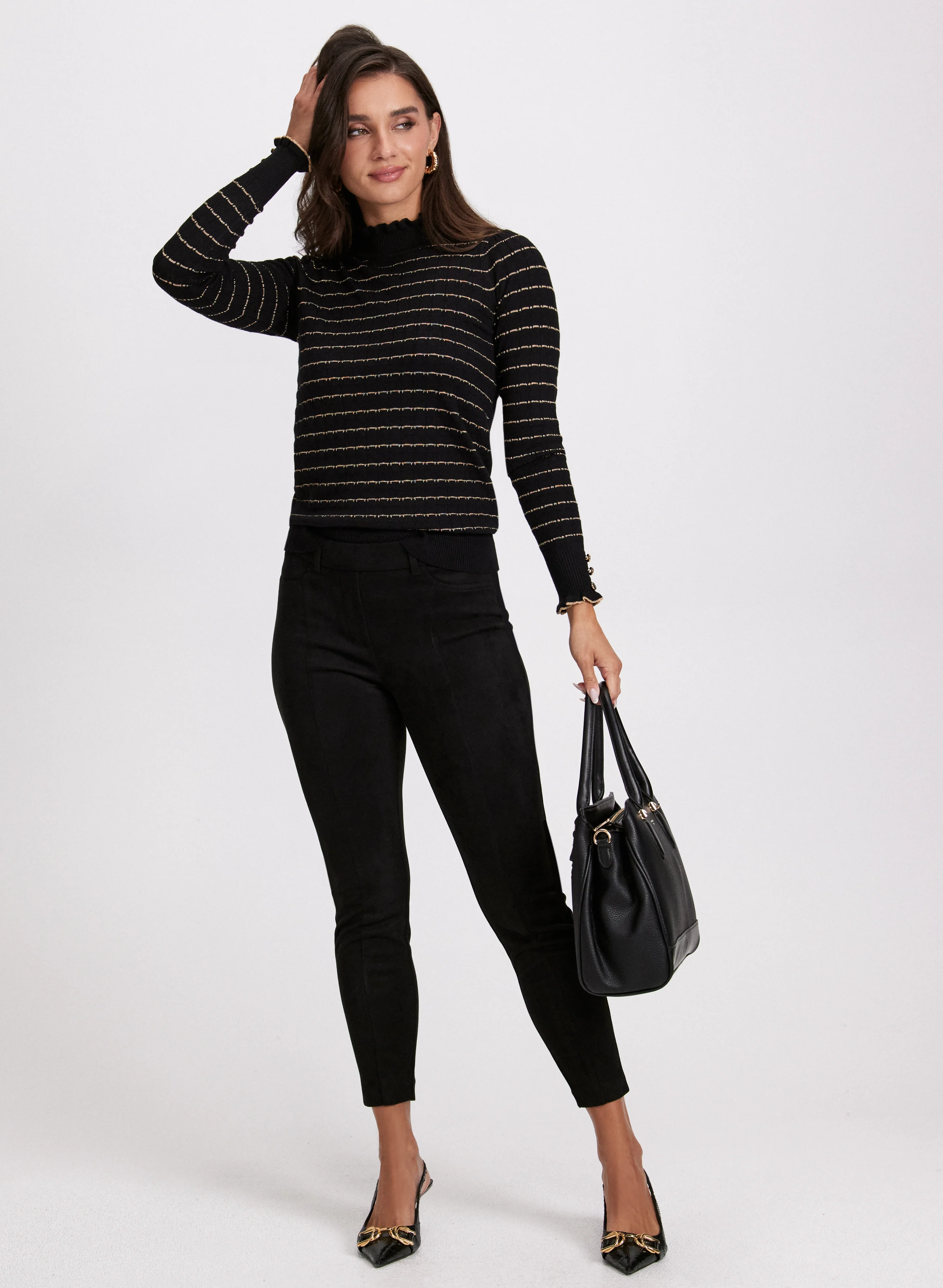 Mock Neck Pointelle Stitch Sweater - Image 3