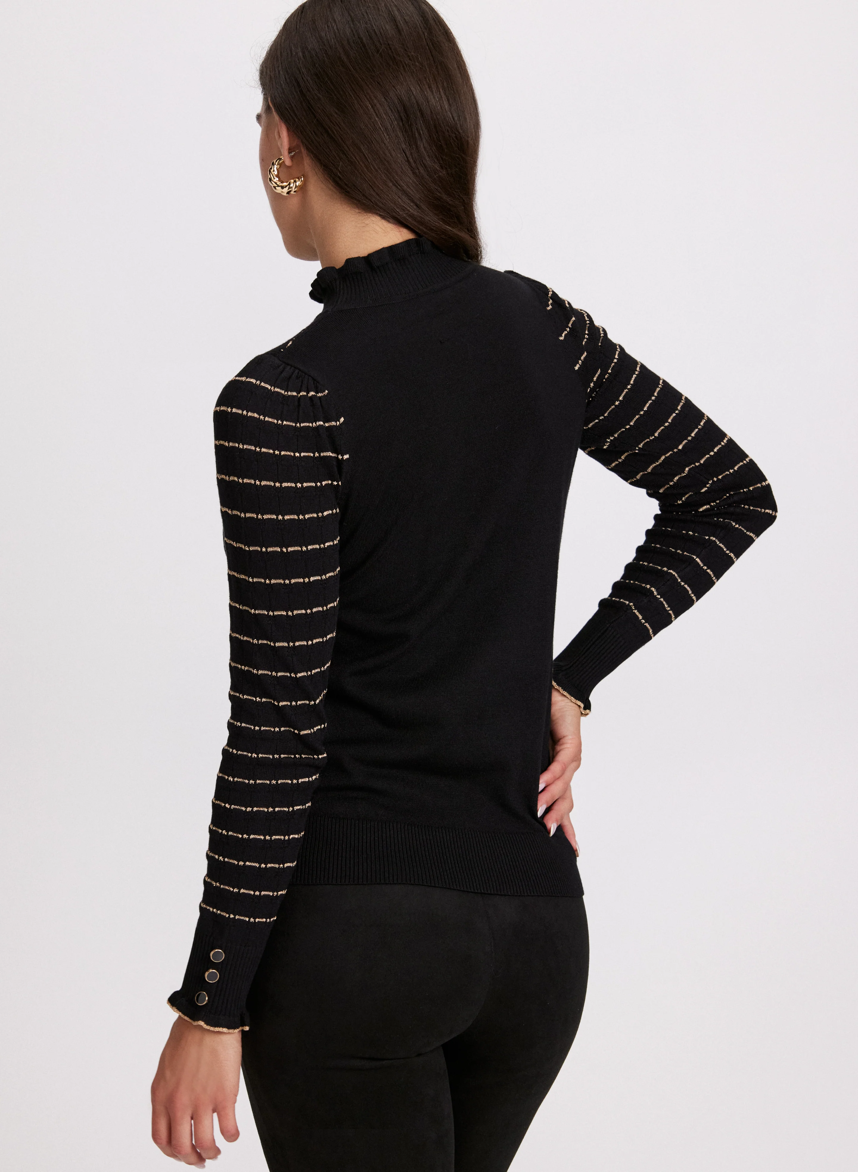 Mock Neck Pointelle Stitch Sweater - Image 4