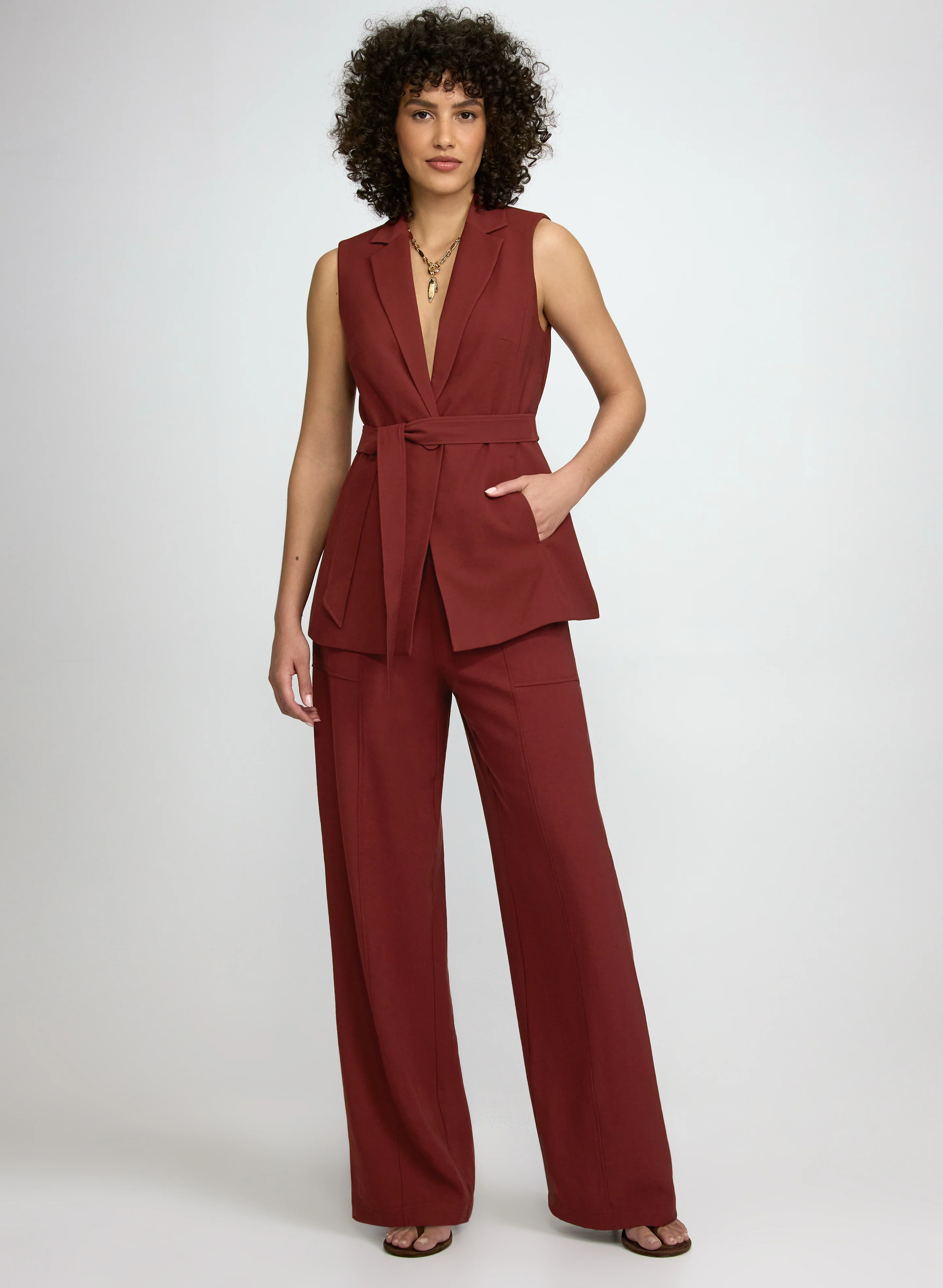 Notched Lapel Belted Vest - Image 2