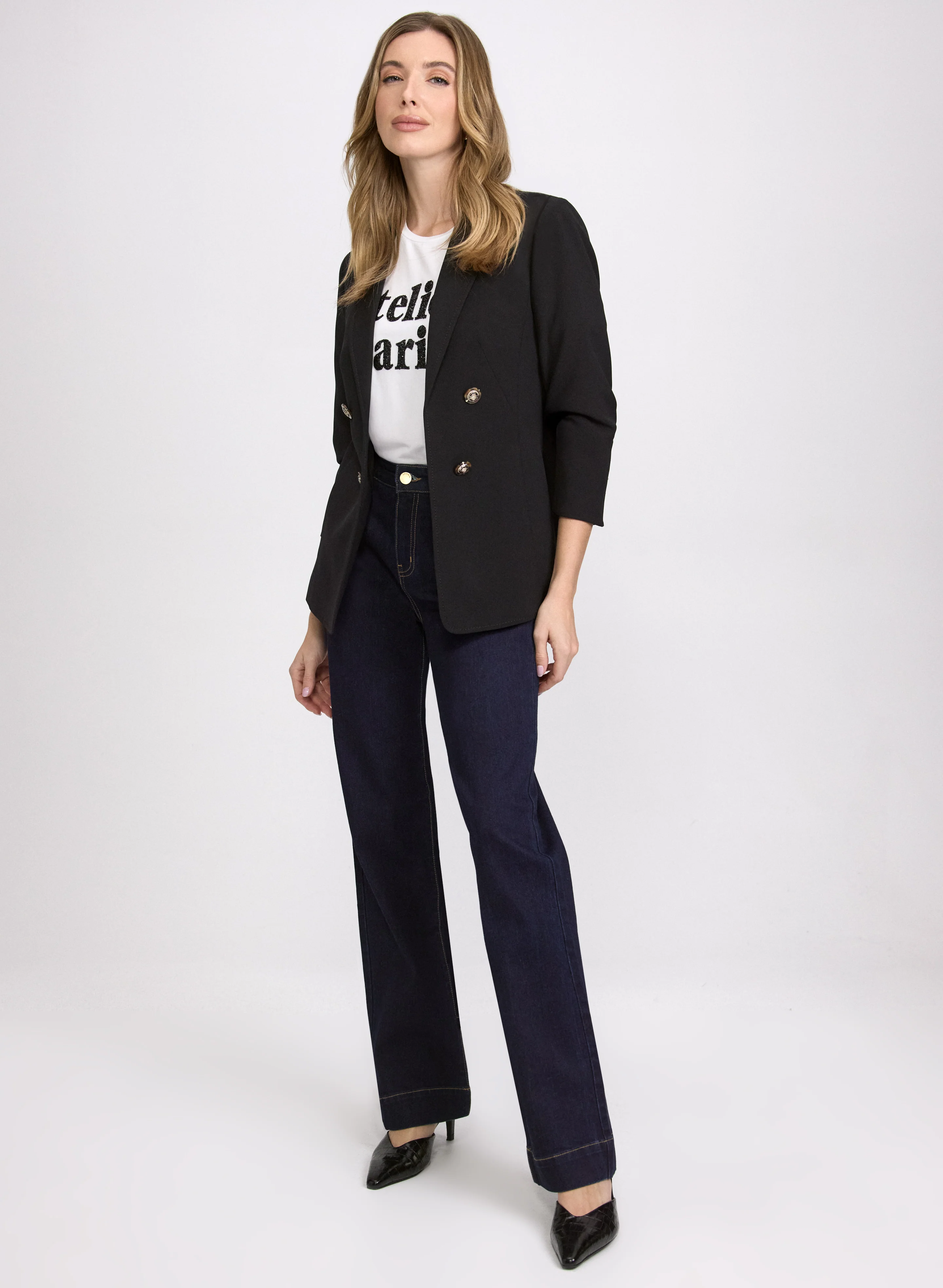 Notched Lapel Jacket, T-Shirt & Contrast Stitch Jeans