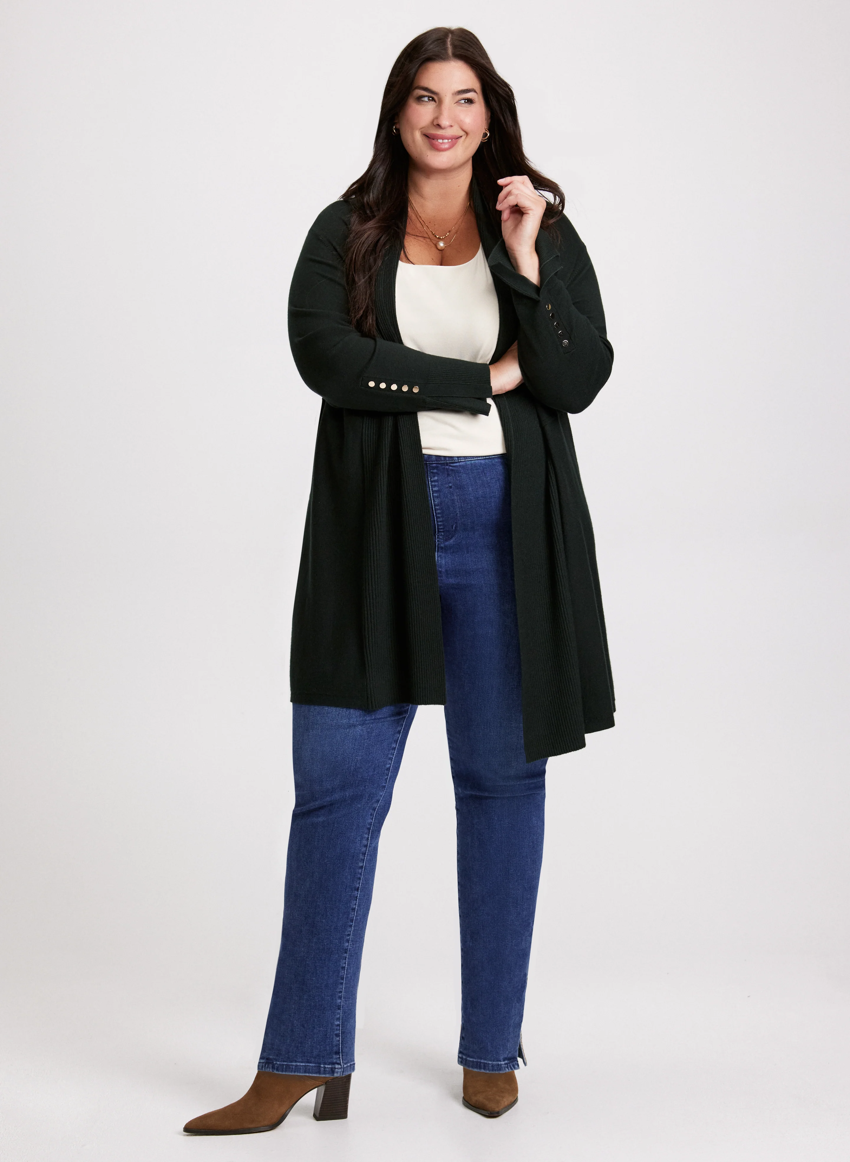 Open-Front Cardigan & Pull-On Jeans