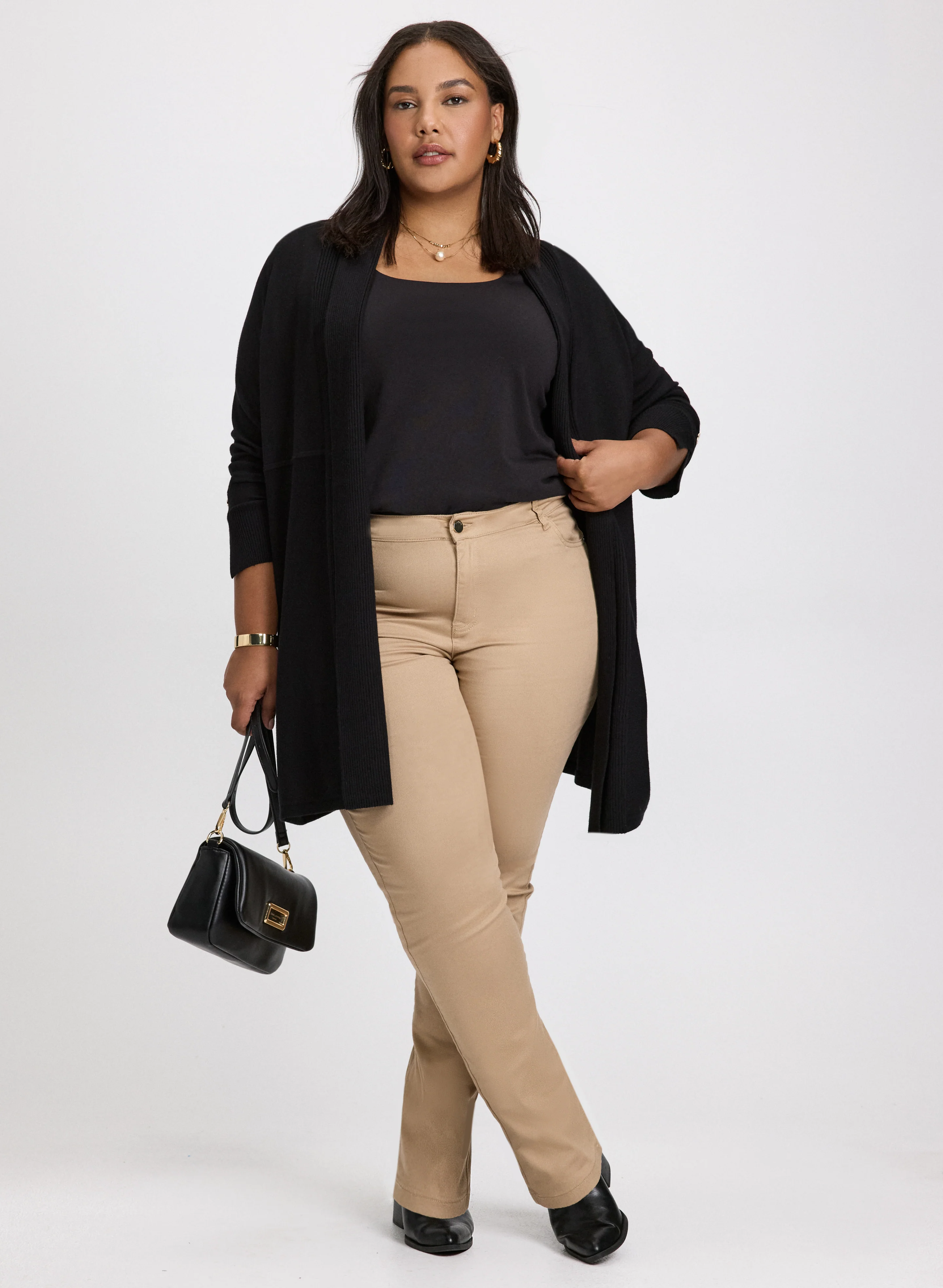 Open-Front Cardigan & Slim Leg Jeans