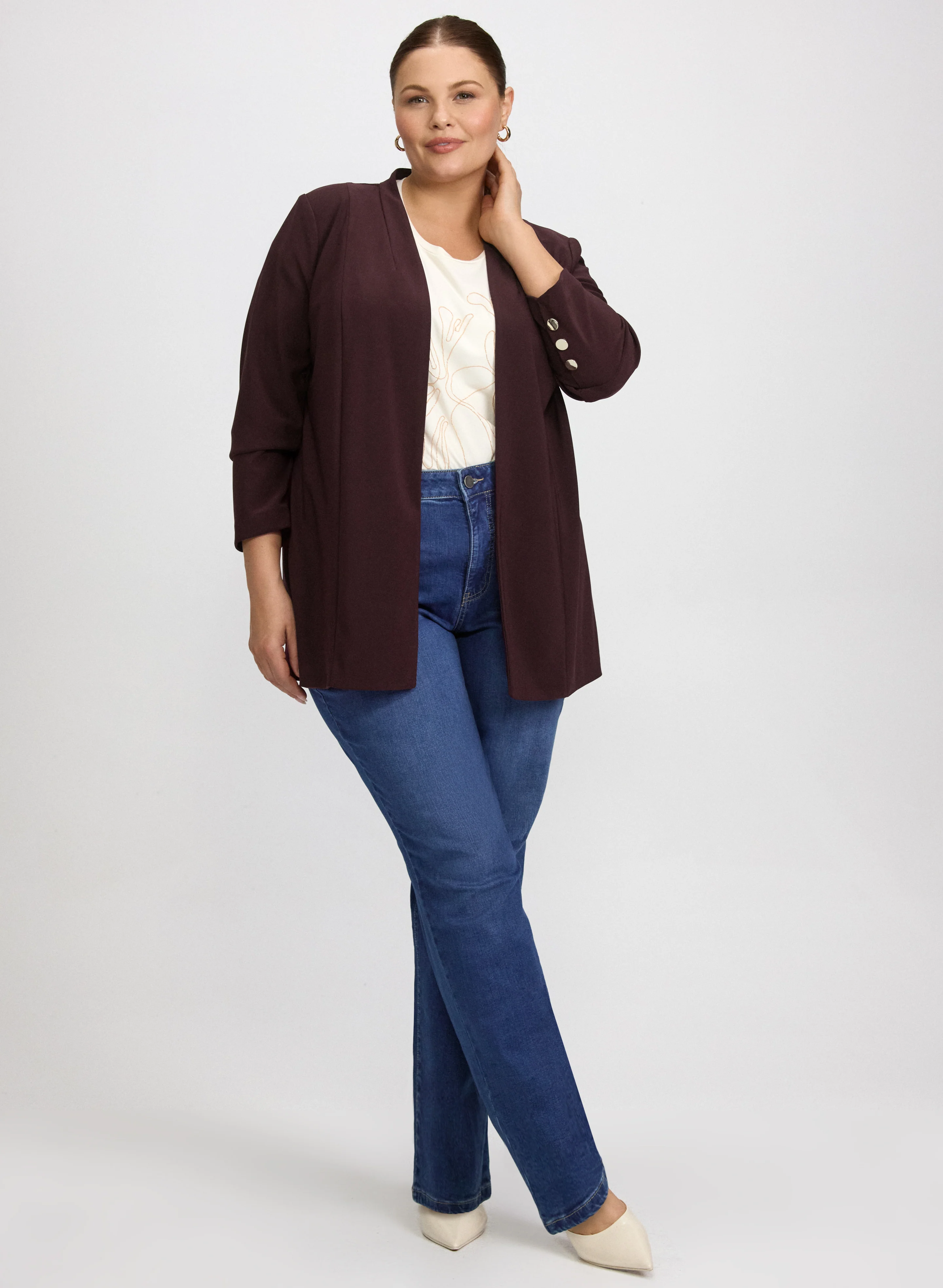 Open Front Jacket & Straight-Leg Jeans