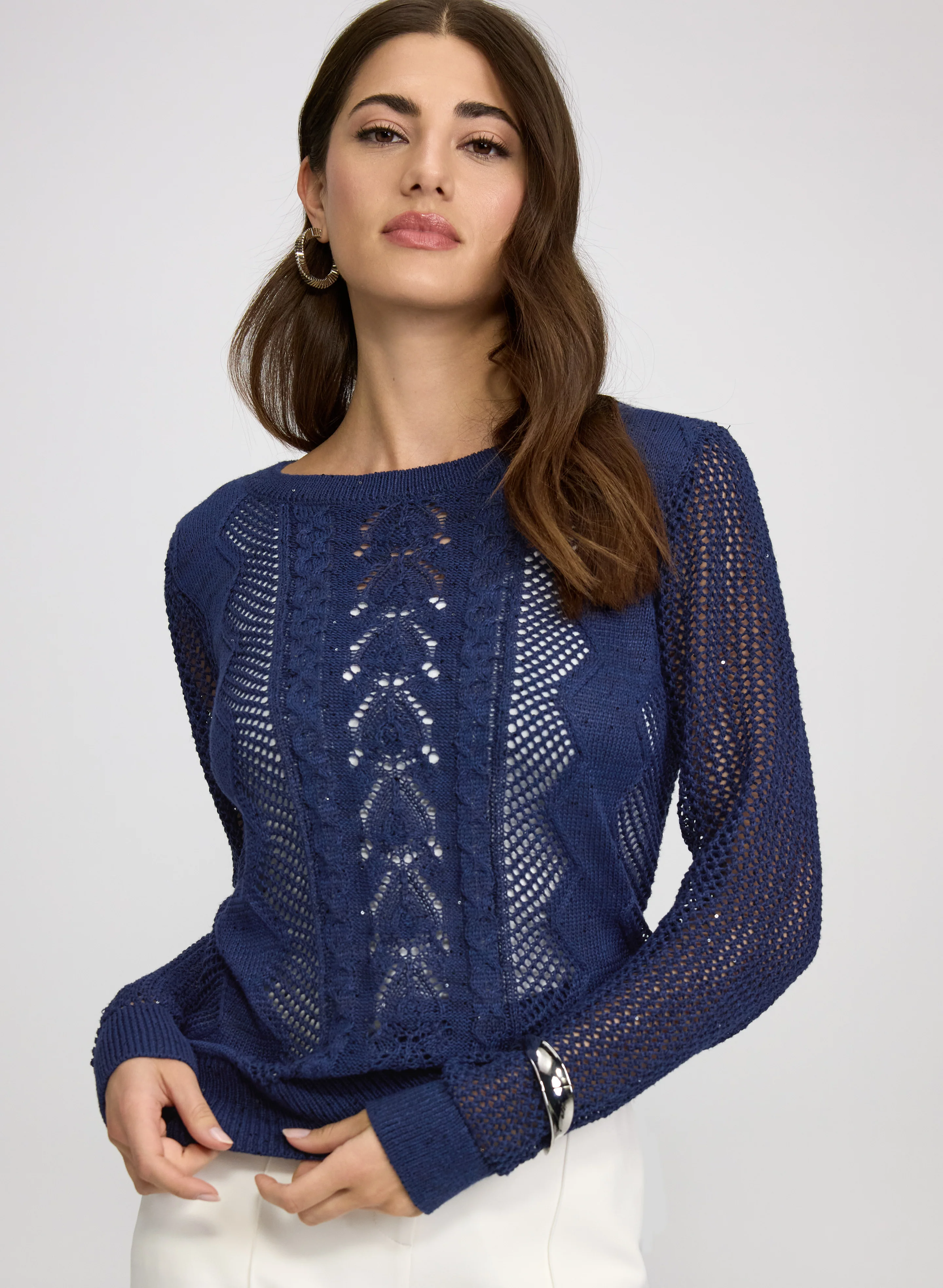 Open Knit Sequin Pullover