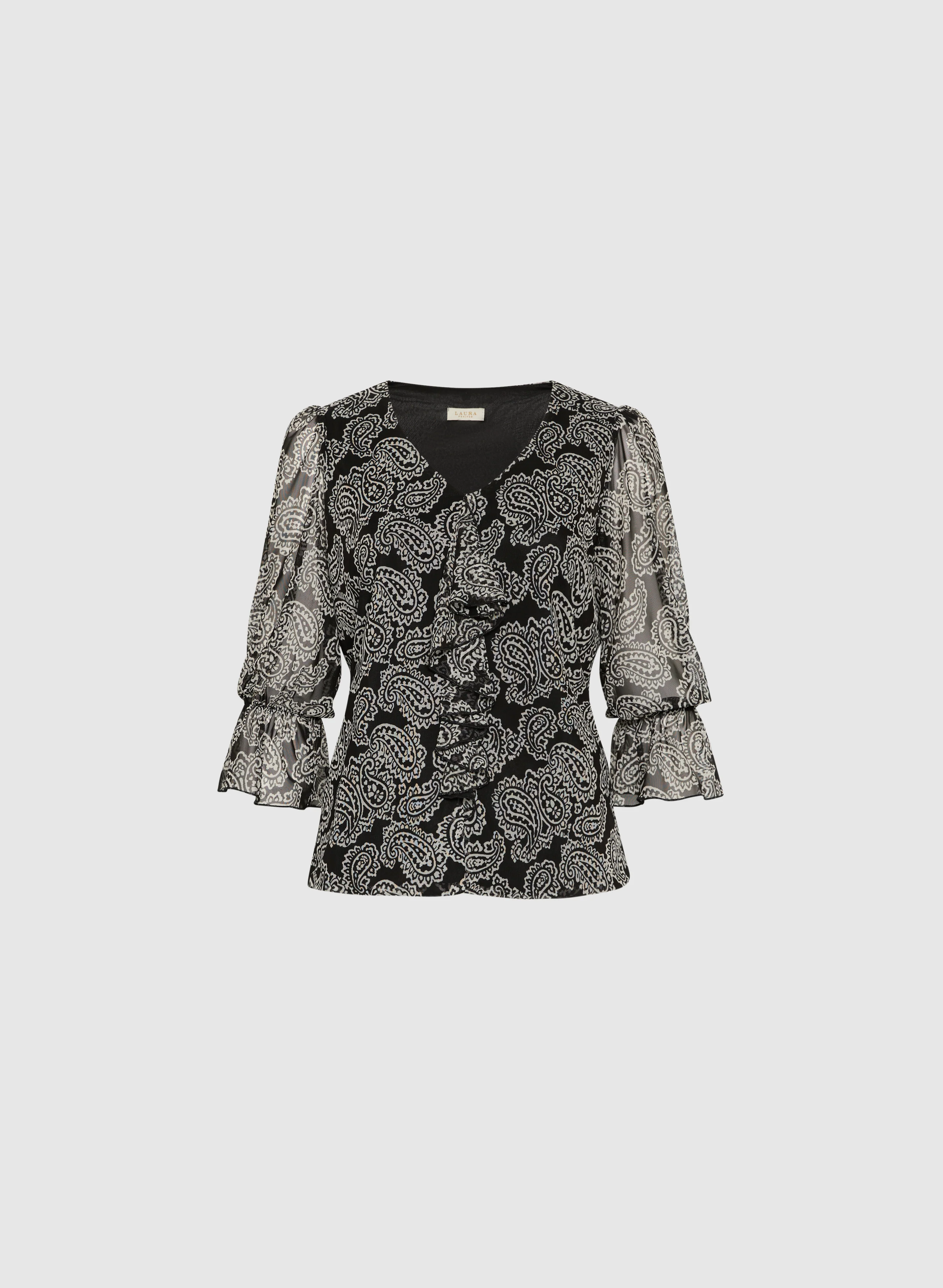 Paisley Print Mesh Sleeve Top - Image 6