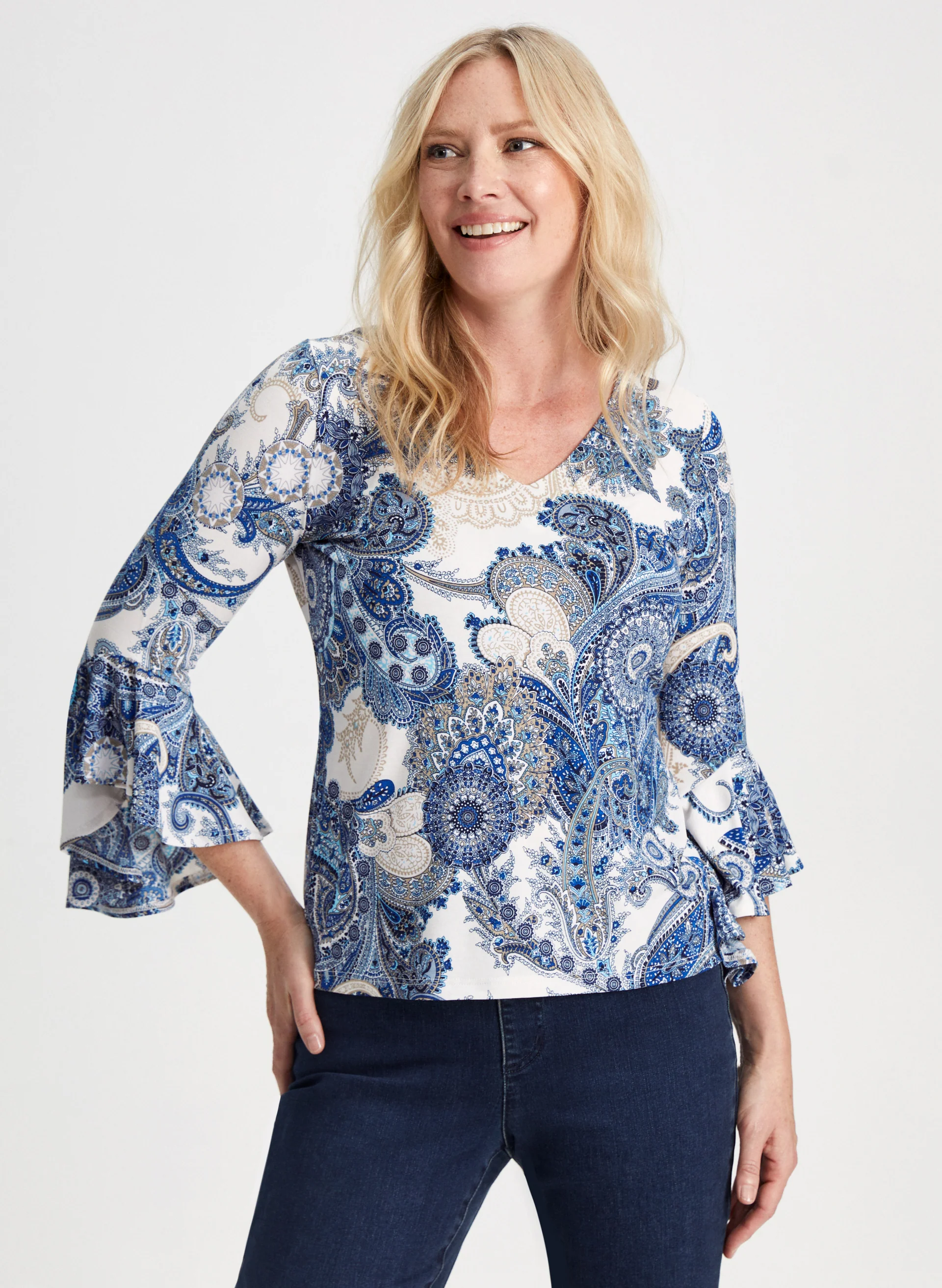 Paisley Print Ruffle Sleeve Top - Image 2
