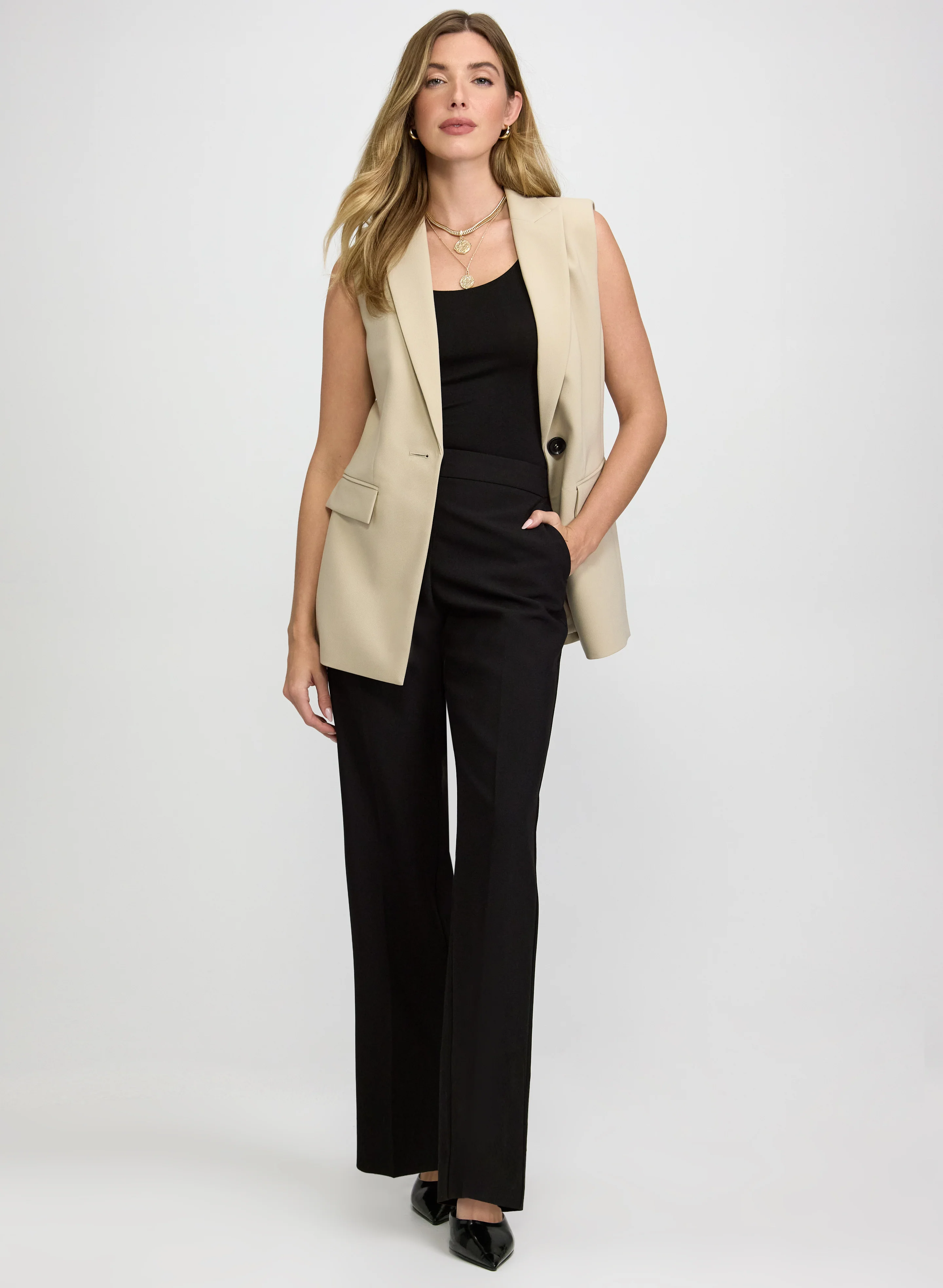 Peaked Lapel Vest & Olivia Wide-Leg Pants